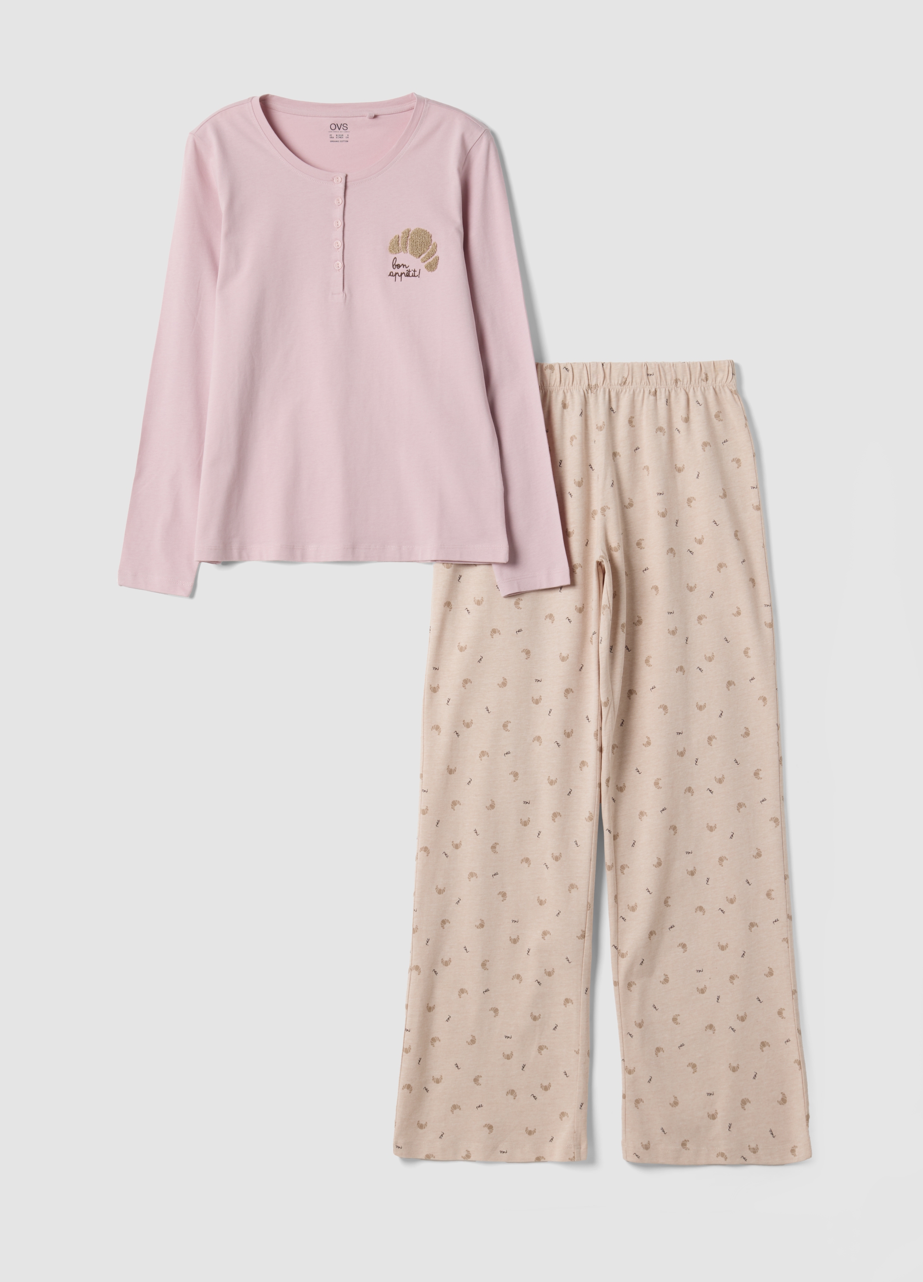 OVS, Pigiama Rosa In Puro Cotone Organico Con Scollo Serafino, Donna, Rosa, Taglia: M