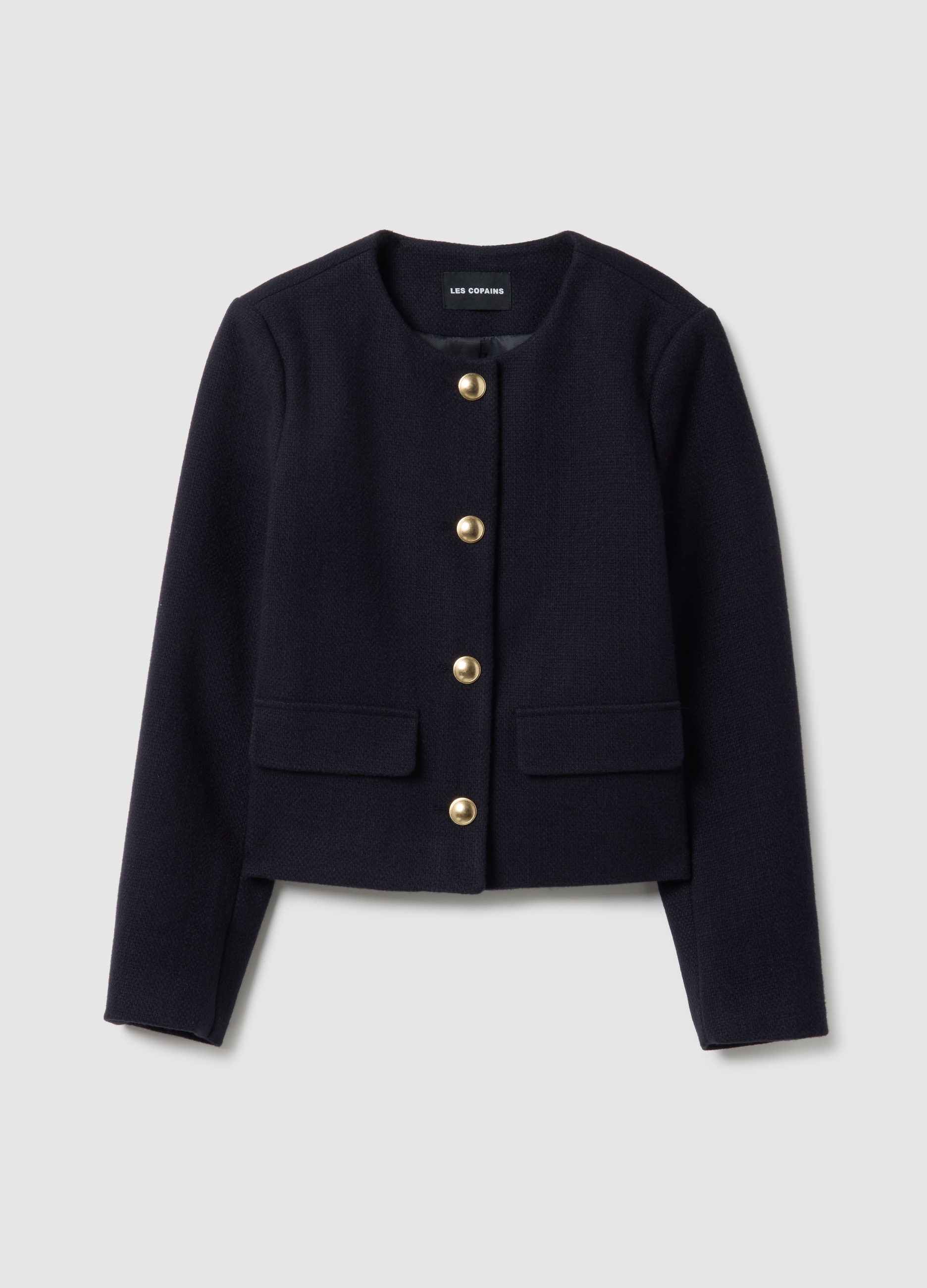 LES COPAINS, Blazer Azul De Mezcla De Viscosa Corte Regular Con Botones Dorados, Mujer, Azul marino, Talla: 36