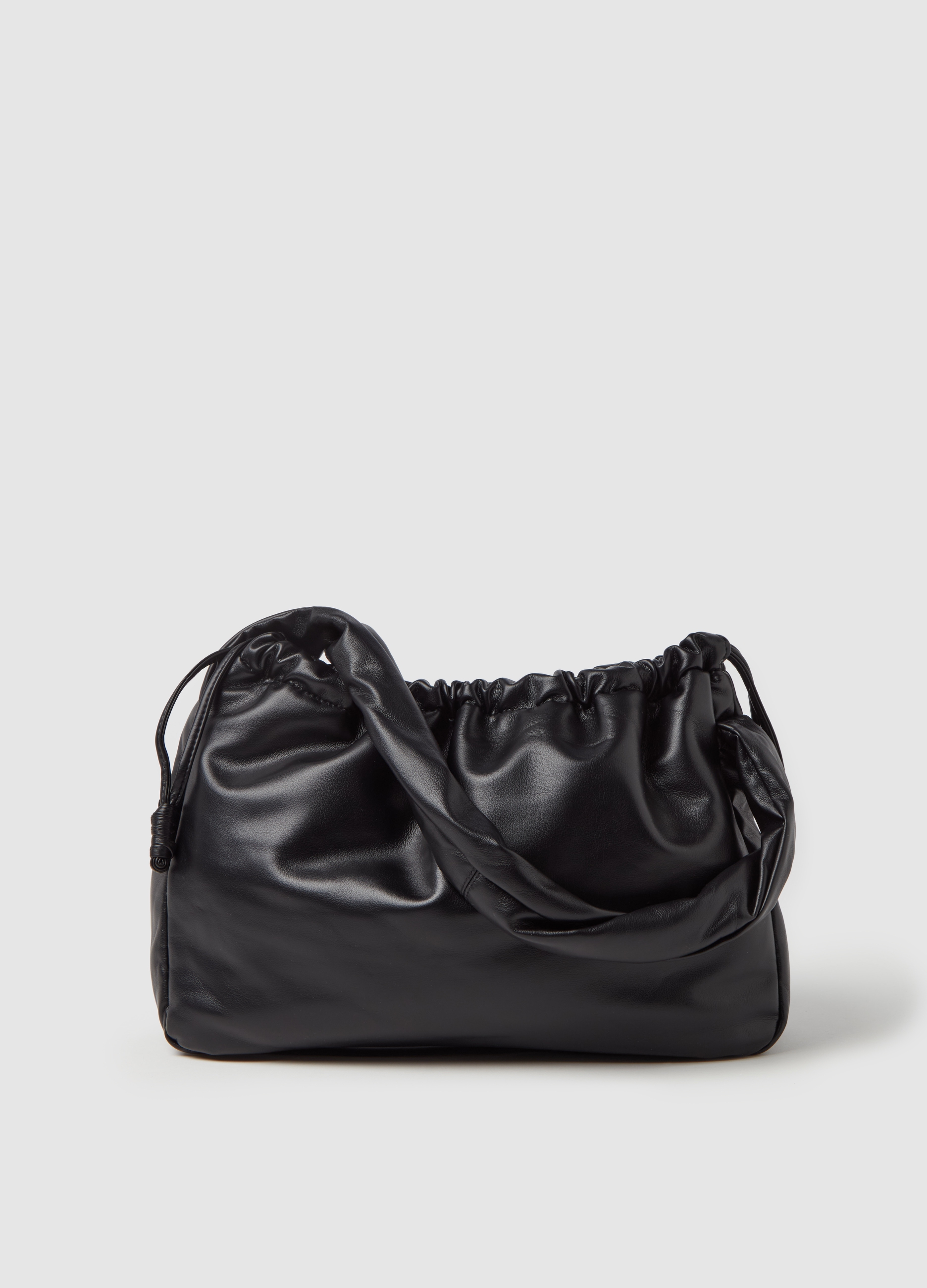 Bolso Hobo Con Cordón, Mujer, Negro, Talla: FASUL