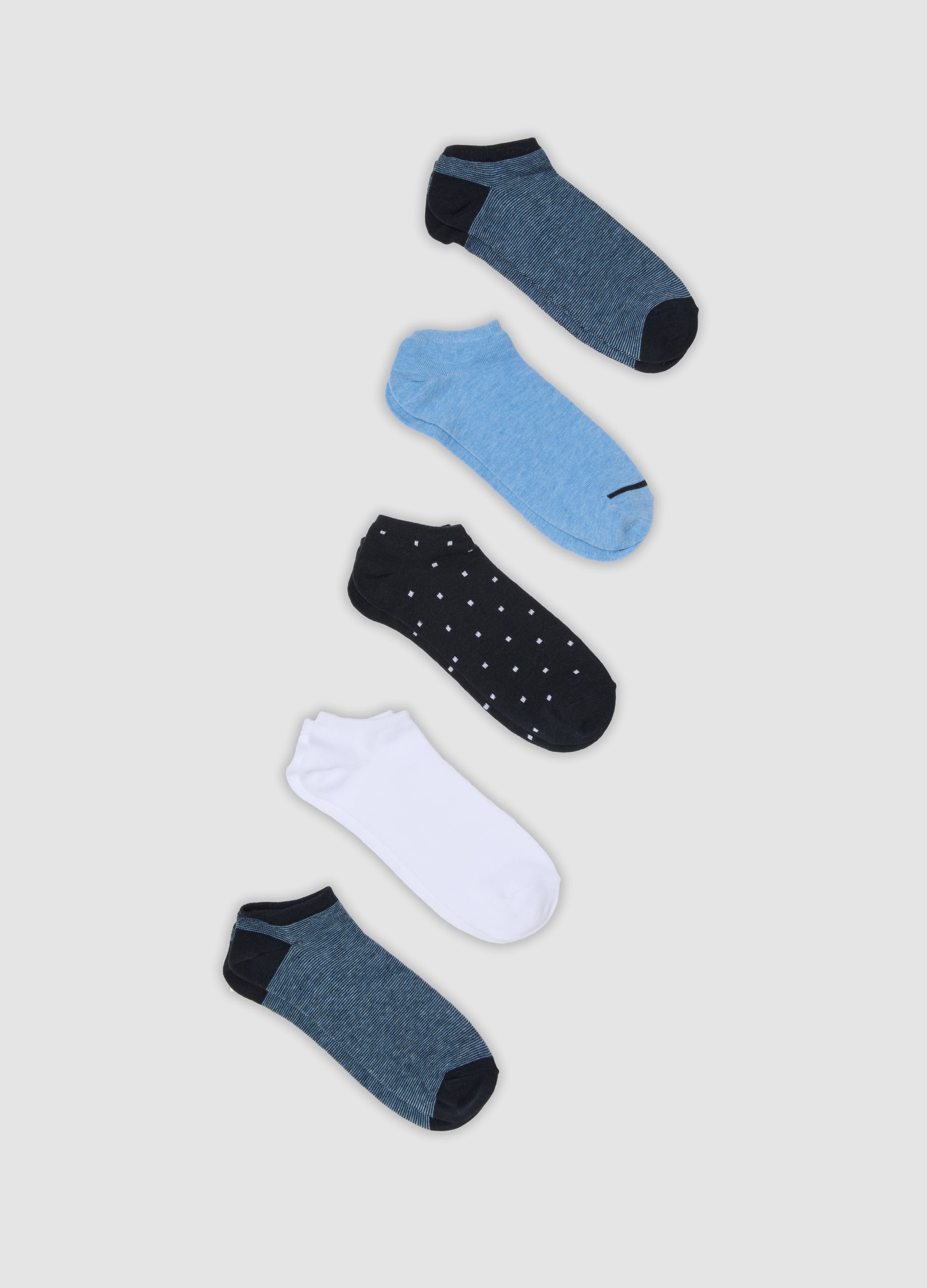 OVS, Multipack Di Cinque Calze Sportive Alla Caviglia Blu In Cotone Organico, Uomo, Multicolor, Taglia: 43-46