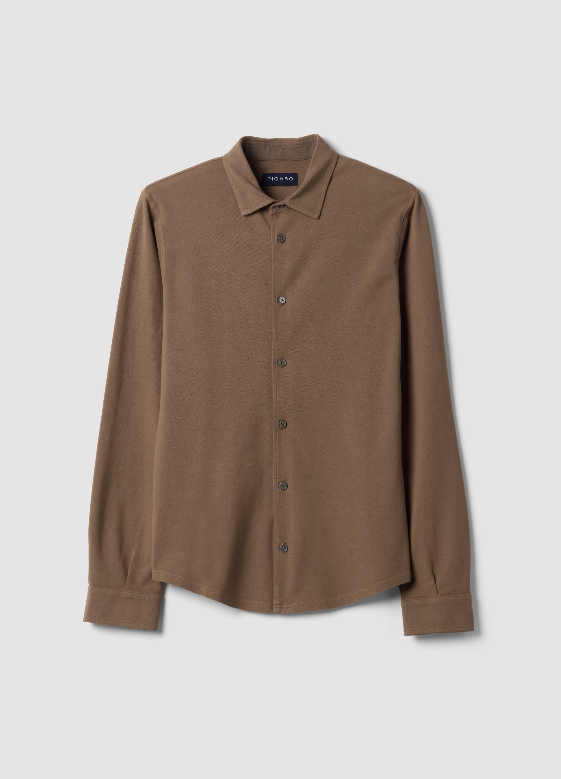 Piombo Contemporary, Polo Piquet Marrone In Puro Cotone A Maniche Lunghe Regular Fit, Uomo, Marrone, Taglia: S