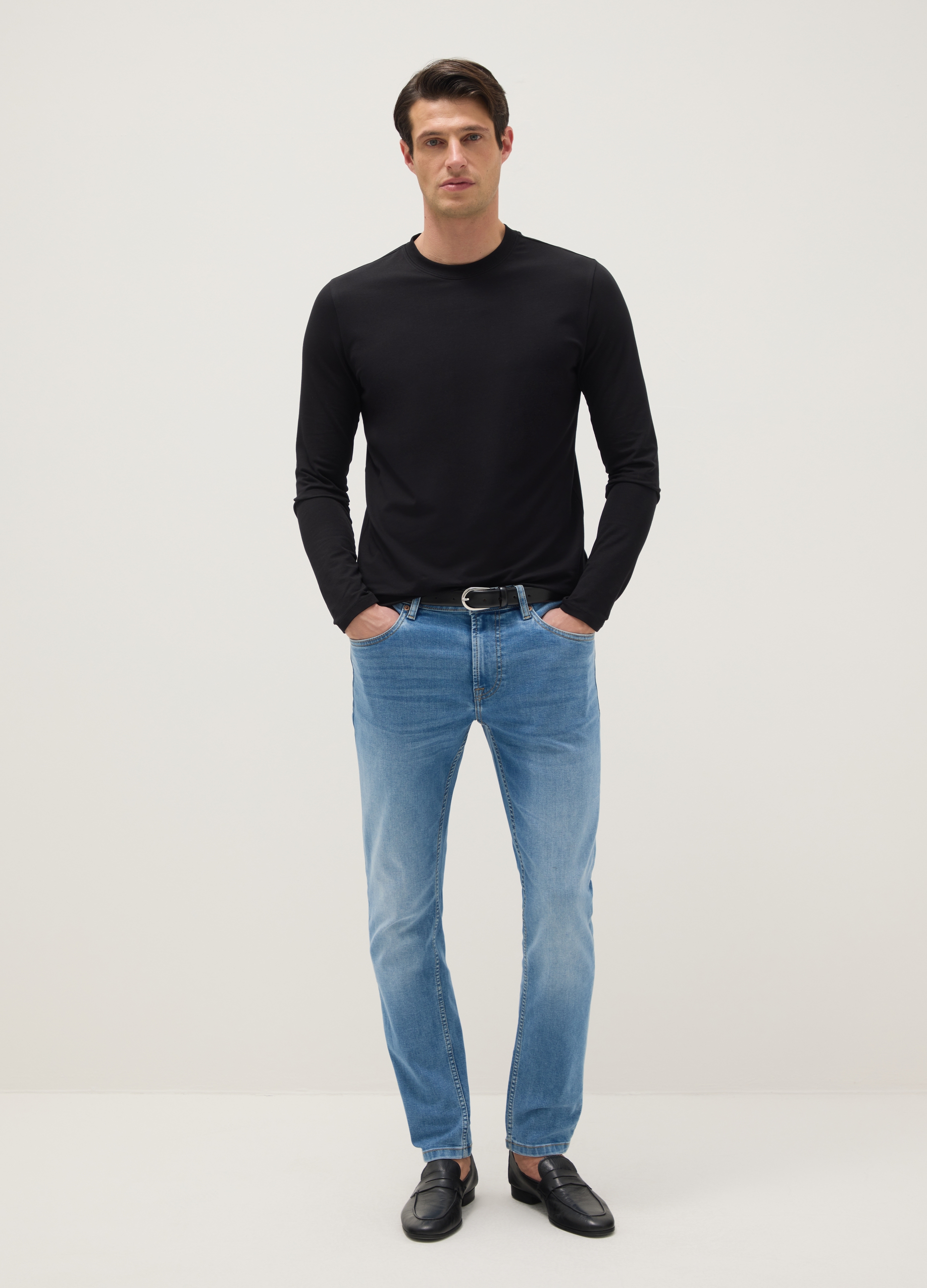 Jeans Skinny Fit De Denim Elástico Azul Claro, Hombre, Azul oscuro, Talla: 46