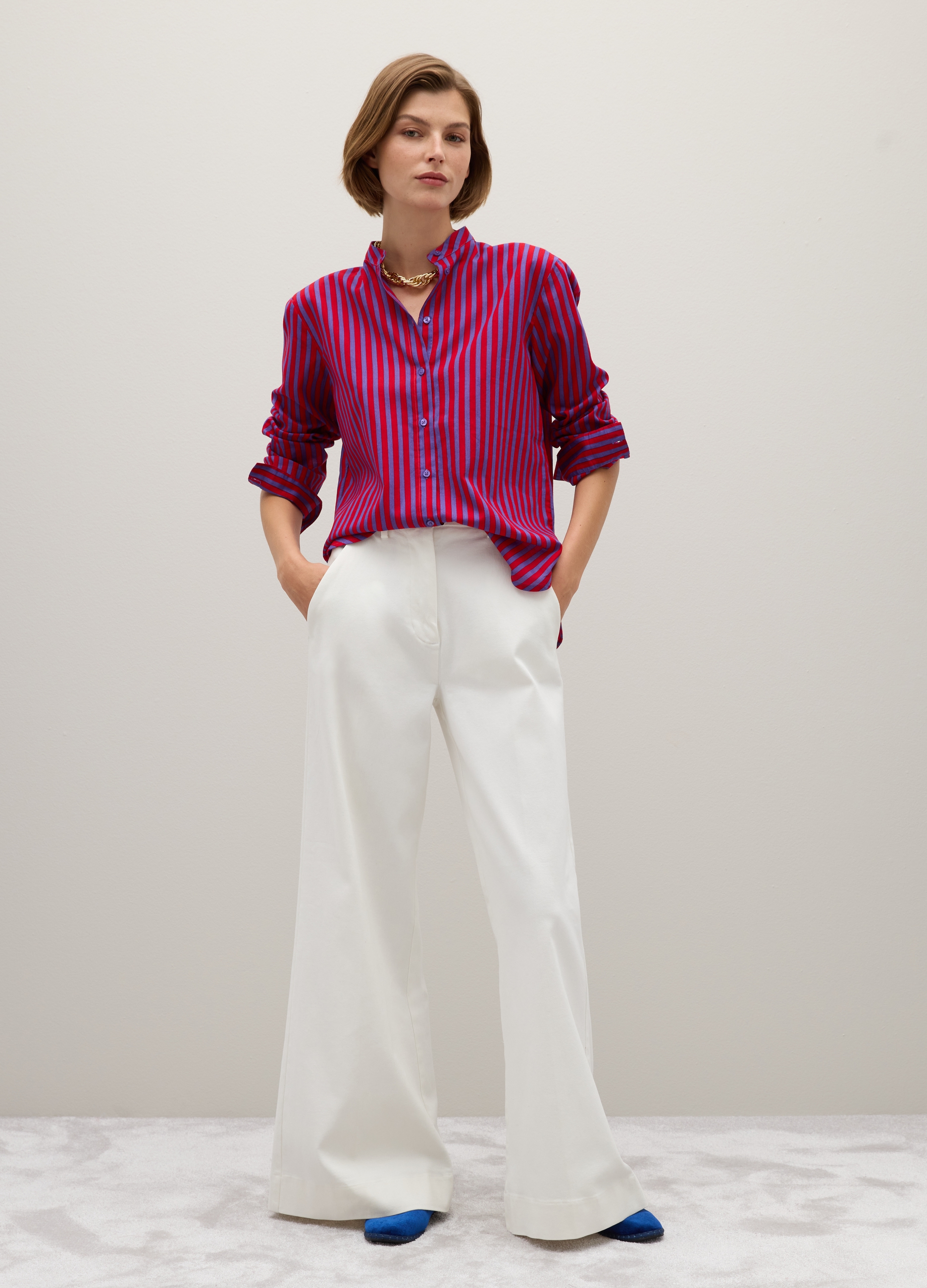 PIOMBO, Camicia A Righe In Puro Cotone Multicolor Regular Fit, Donna, Multicolor, Taglia: 42