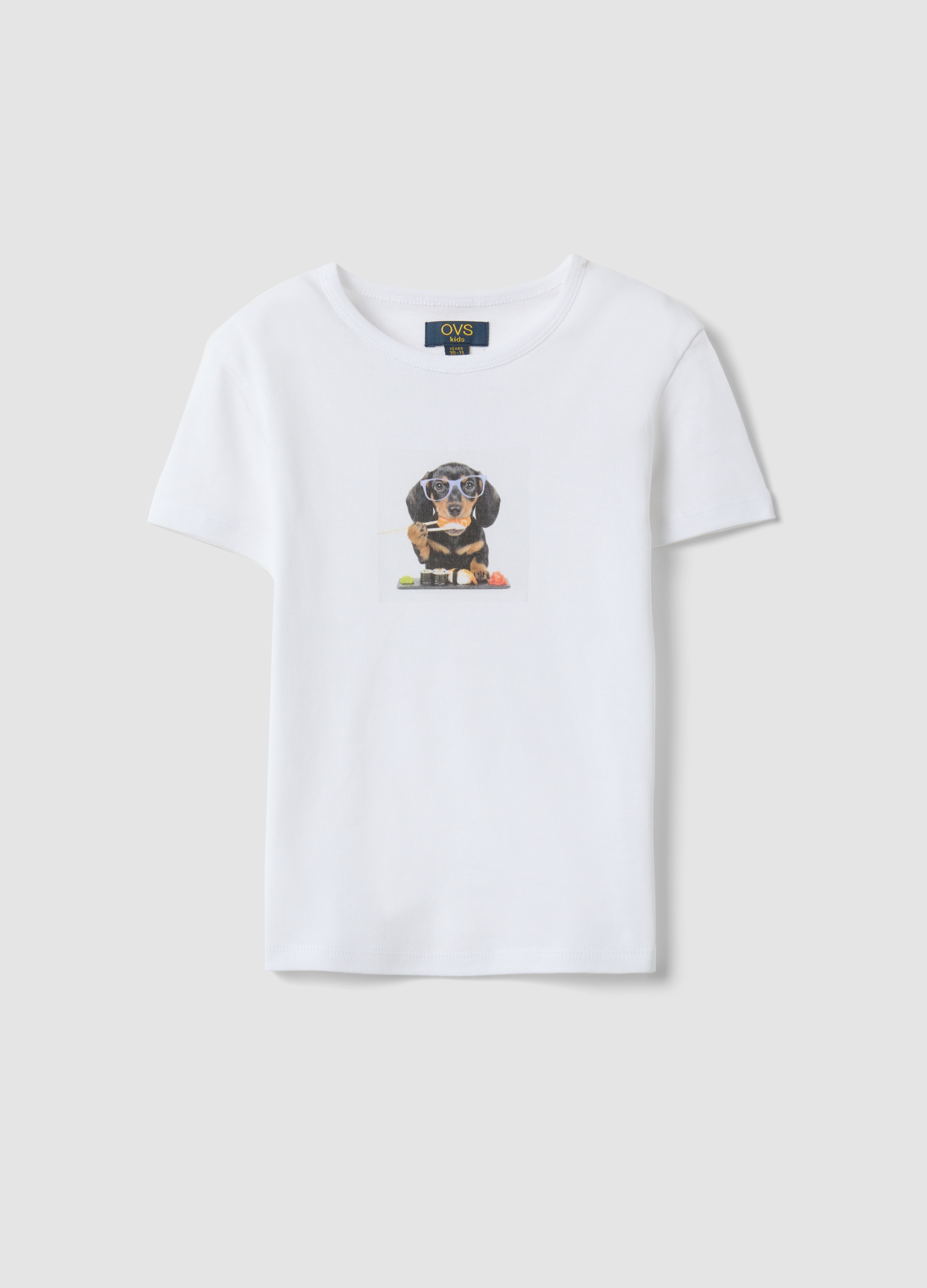 OVS KIDS, Camiseta Blanca De Algodón Puro Slim Fit Para Niña Con Estampado De Perro, Niña, Blanco óptico, Talla: 14-15