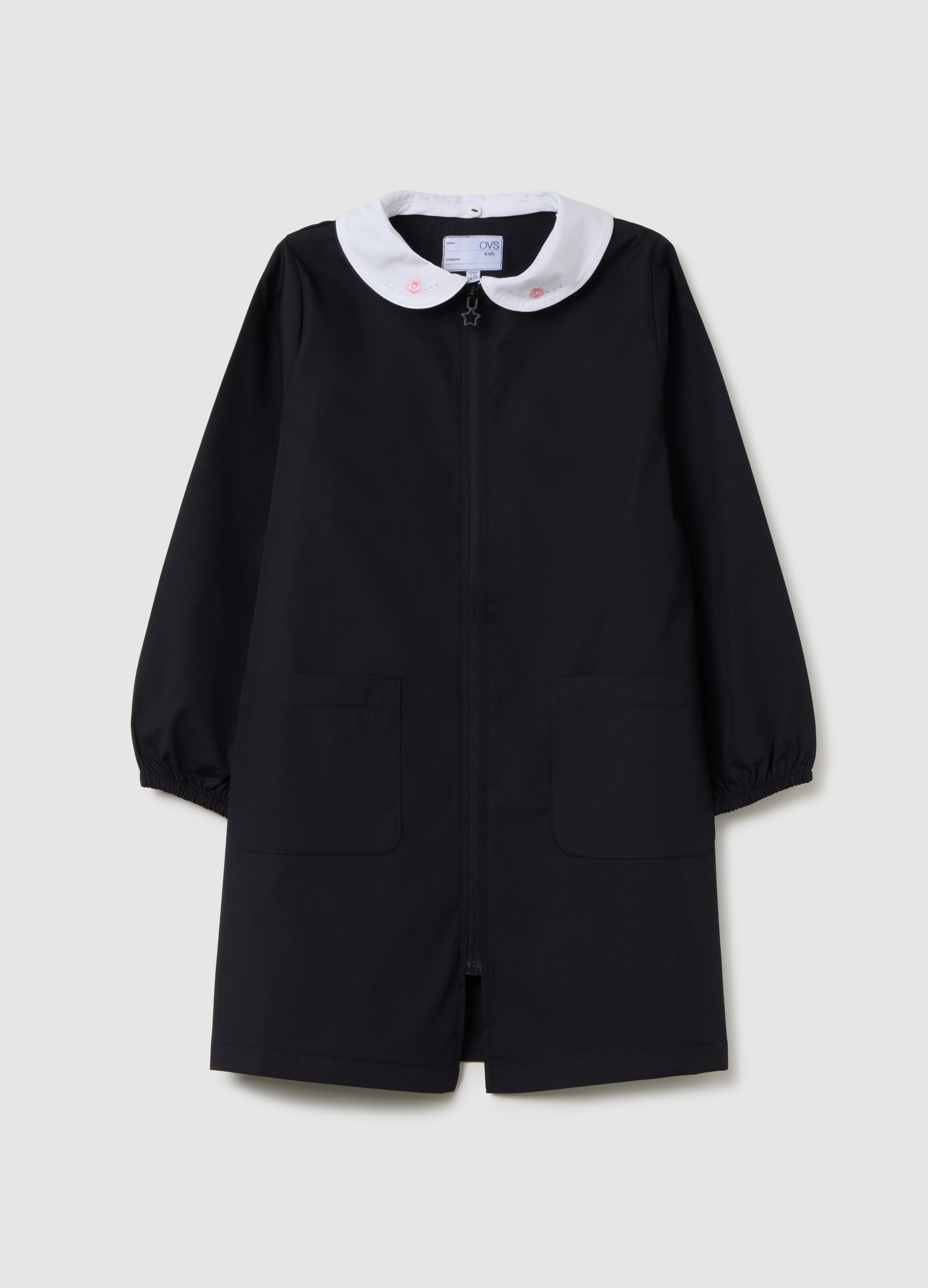 OVS, Grembiule Scolastico Da Bambina In Misto Cotone Con Ricamo E Strass, Multicolor, Taglia: 5-6