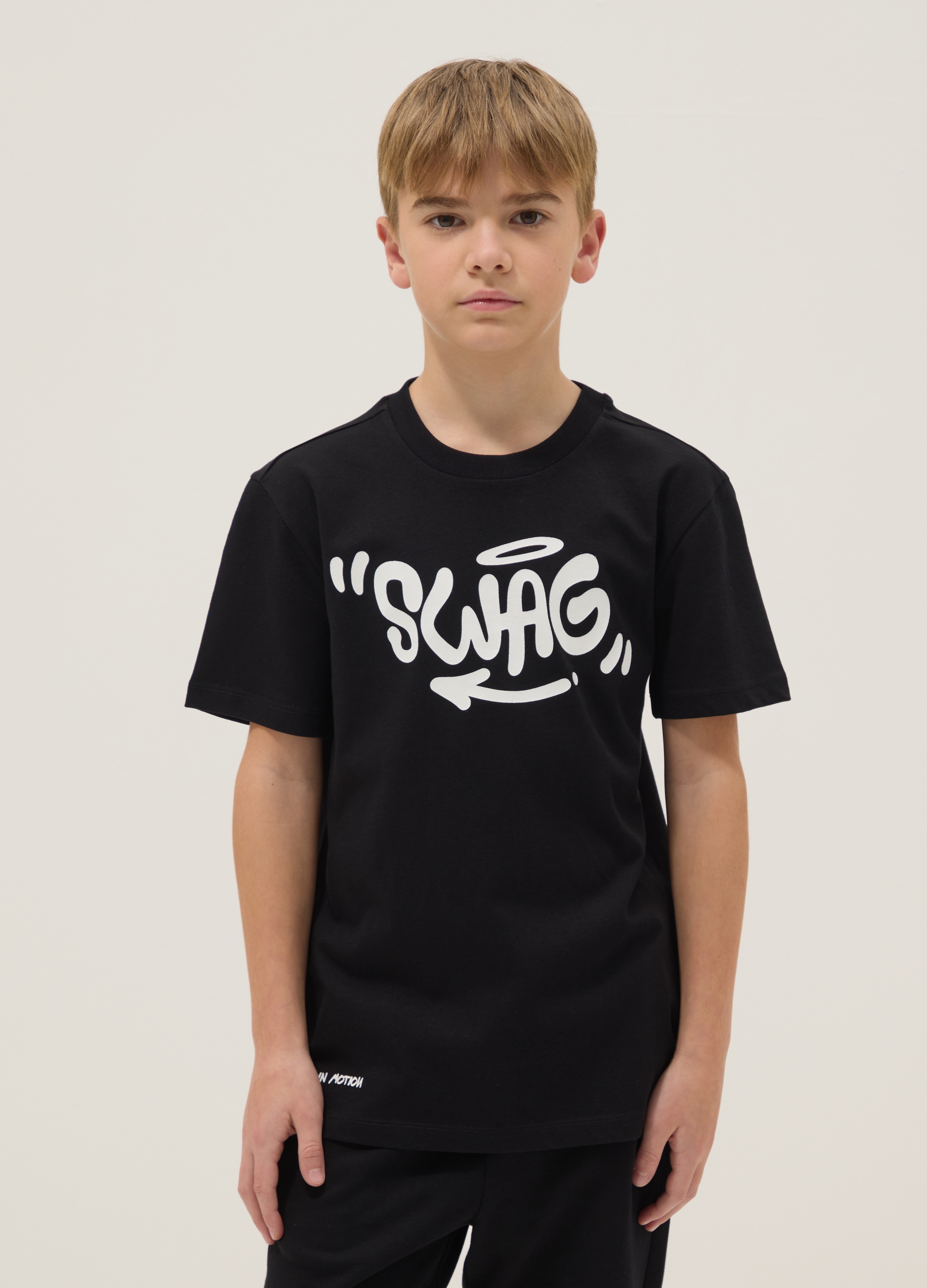 OVS KIDS, Camiseta Negra De Niño, De Algodón Puro, Ajuste Regular Con Estampado Swag, Niño, Gunmetal, Talla: 13-14