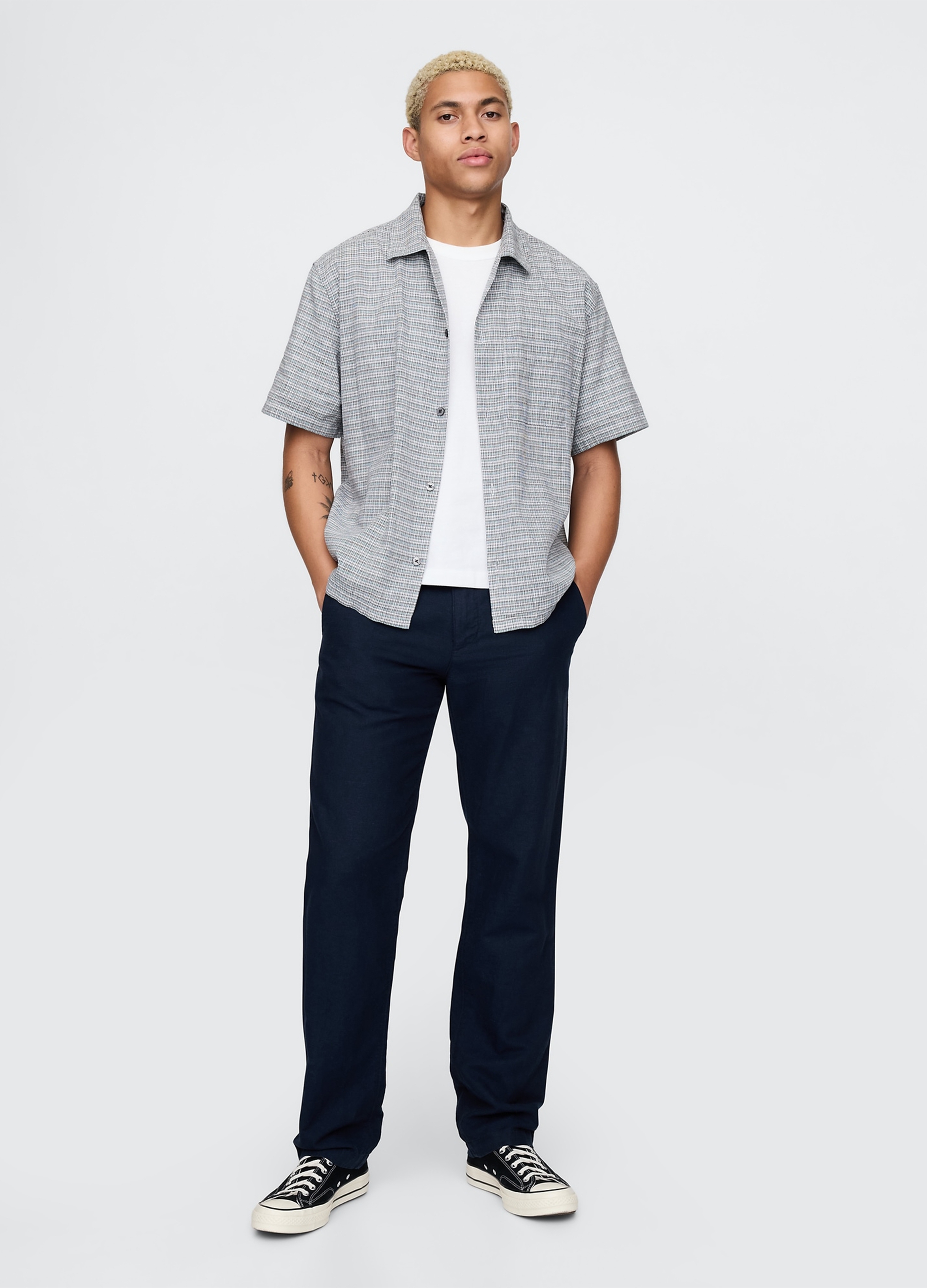 GAP, Pantaloni Blu Regular In Lino E Cotone Gap, Uomo, Blu, Taglia: 34 x 32