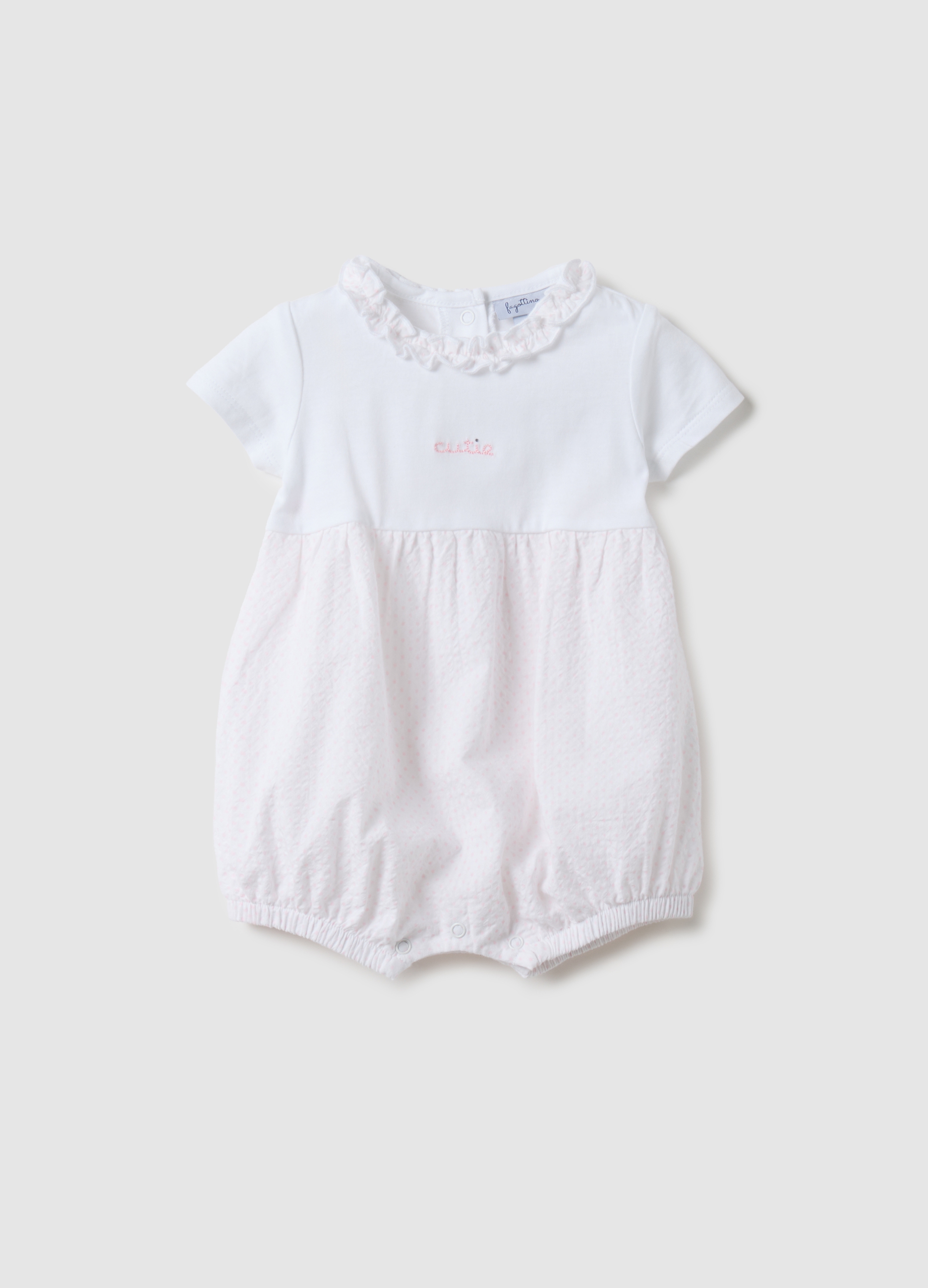 FAGOTTINO, Pelele Multicolor De Algodón Puro Para Bebé Niña Con Cuello Volante, Bebé Niña, Blanco/rosa, Talla: 6-9