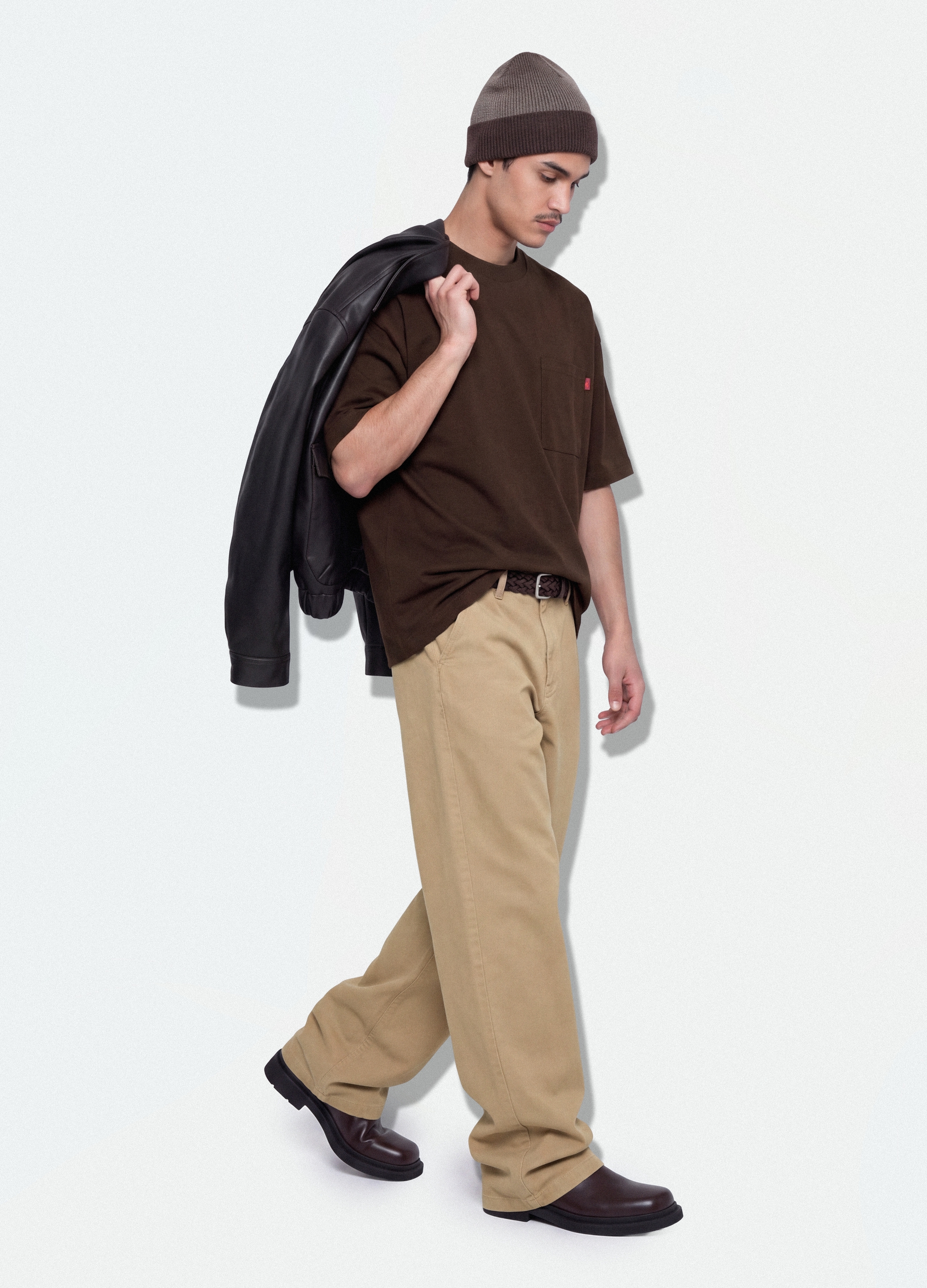 B.ANGEL, T-shirt Marrone In Puro Cotone Con Taschino Boxy Fit, Uomo, Marrone, Taglia: XL