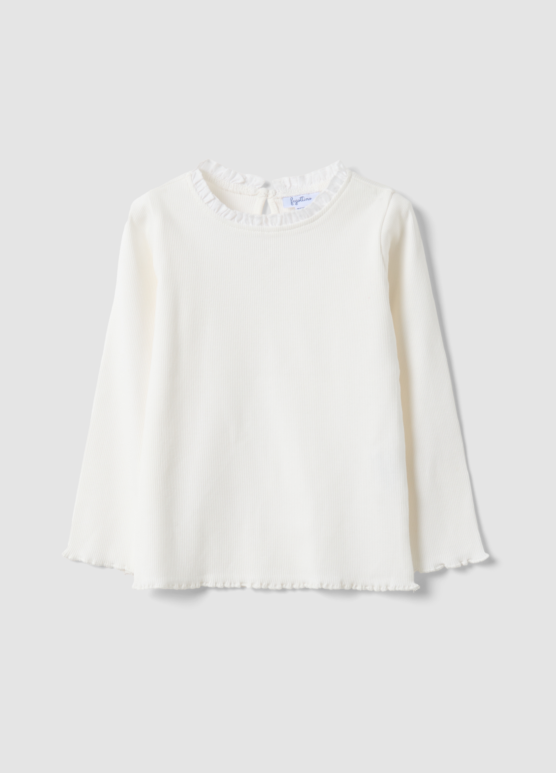 FAGOTTINO, Maglia Bianca A Costine In Cotone Organico Elasticizzato Girocollo, Bambina, Bianco, Taglia: 18-24