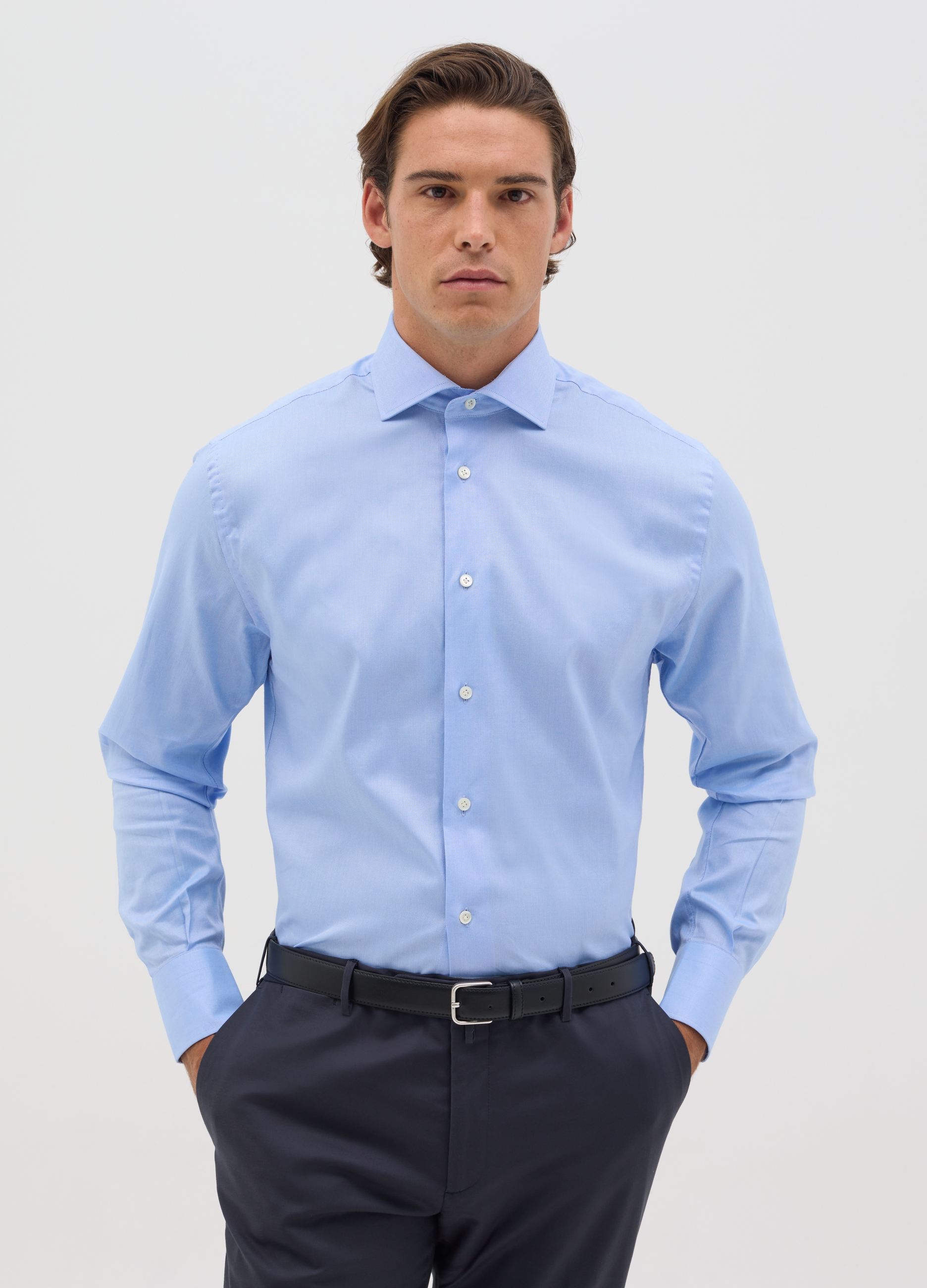 OVS , Camicia Da Uomo In Puro Cotone Azzurra Regular Fit Con Colletto Alla Francese, Azzurro, Taglia: 40