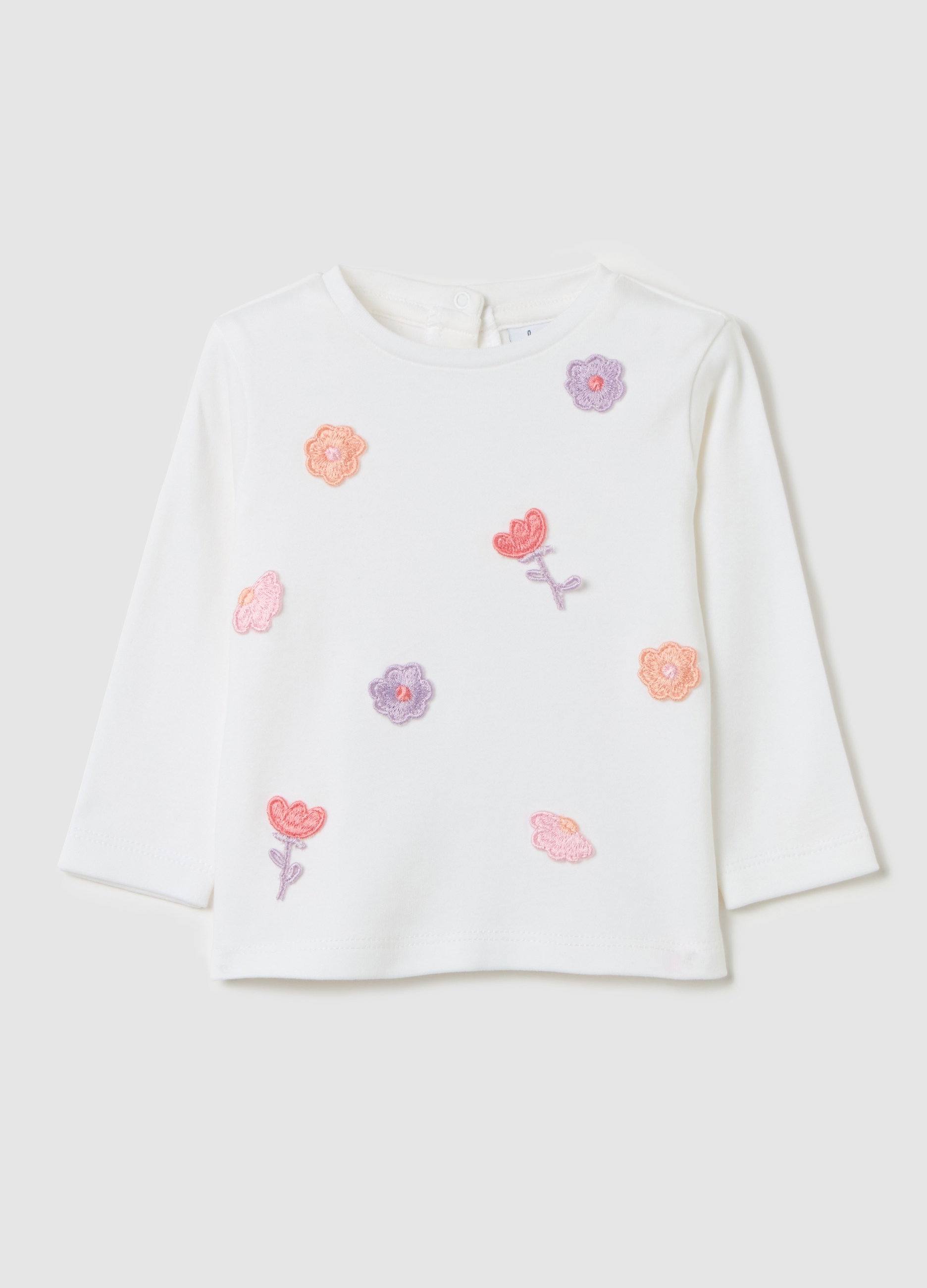 FAGOTTINO, T-shirt A Maniche Lunghe Con Fiori Crochet, Neonata, Bianco, Taglia: 3-6