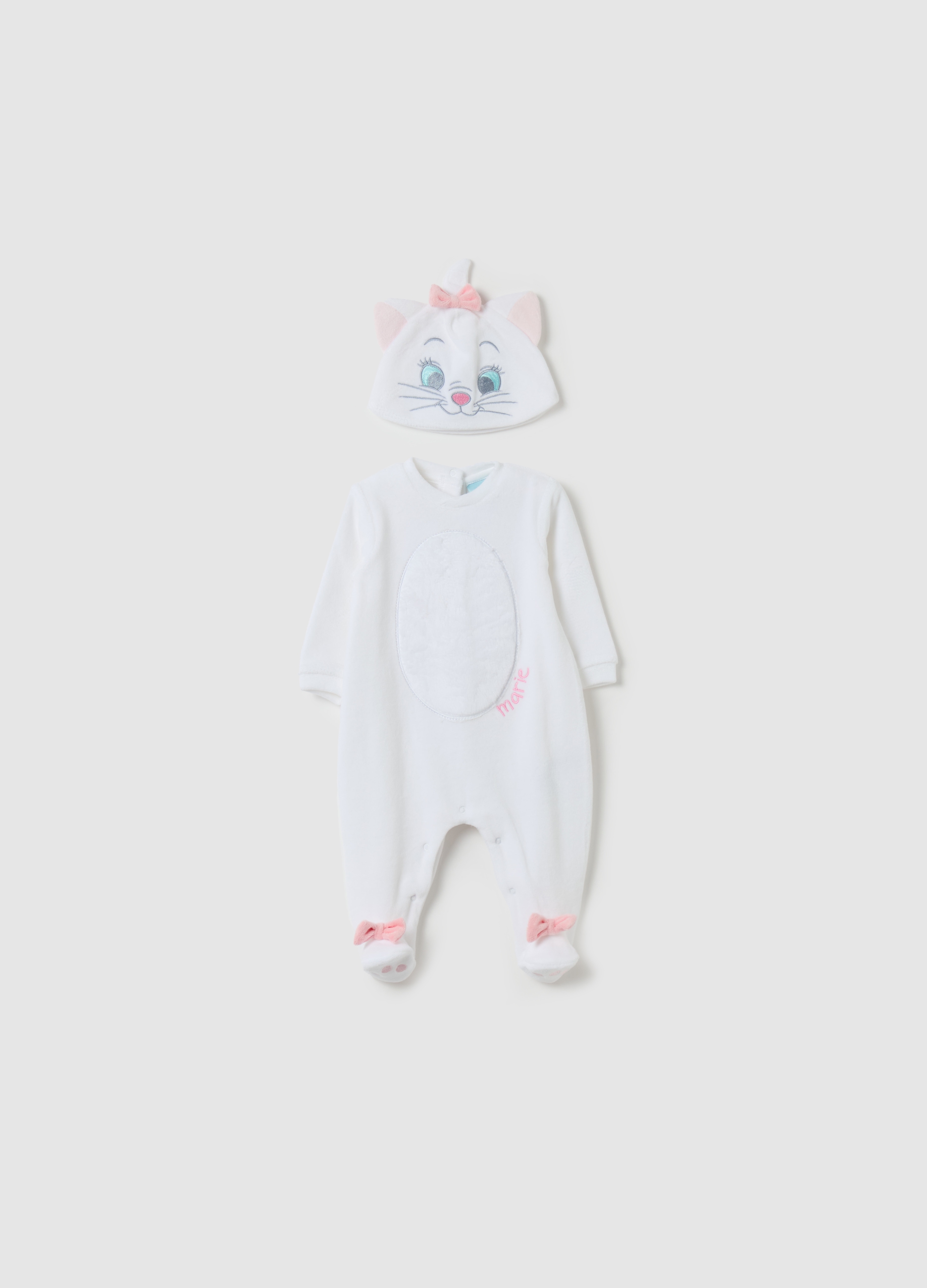 Conjunto Pelele Y Gorro Con Bordado Marie, Bebé Niña, Blanco óptico, Talla: 3-6