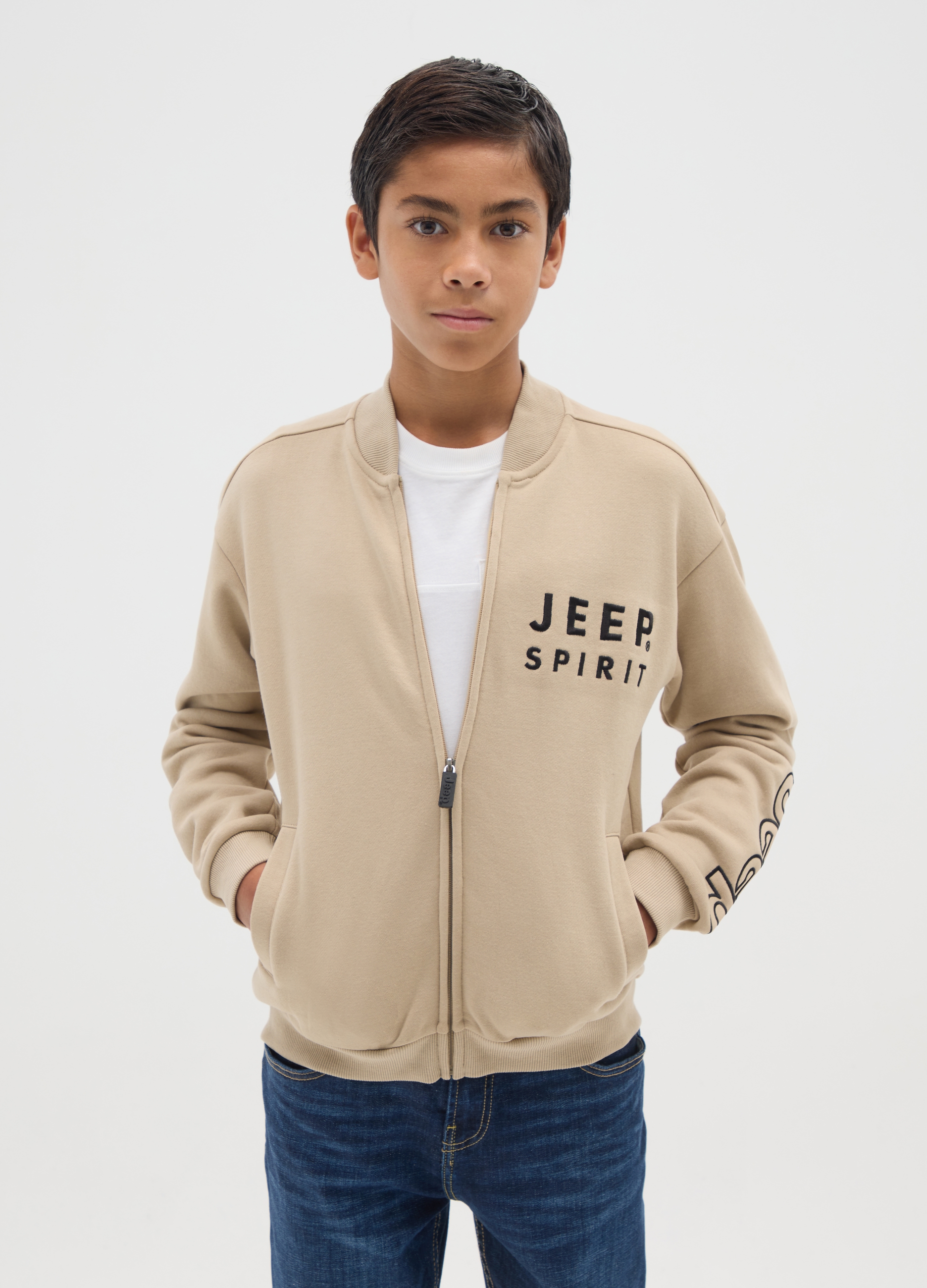 JEEP, Felpa Da Bambino In Misto Cotone Beige Regular Fit, Beige, Taglia: 11-12