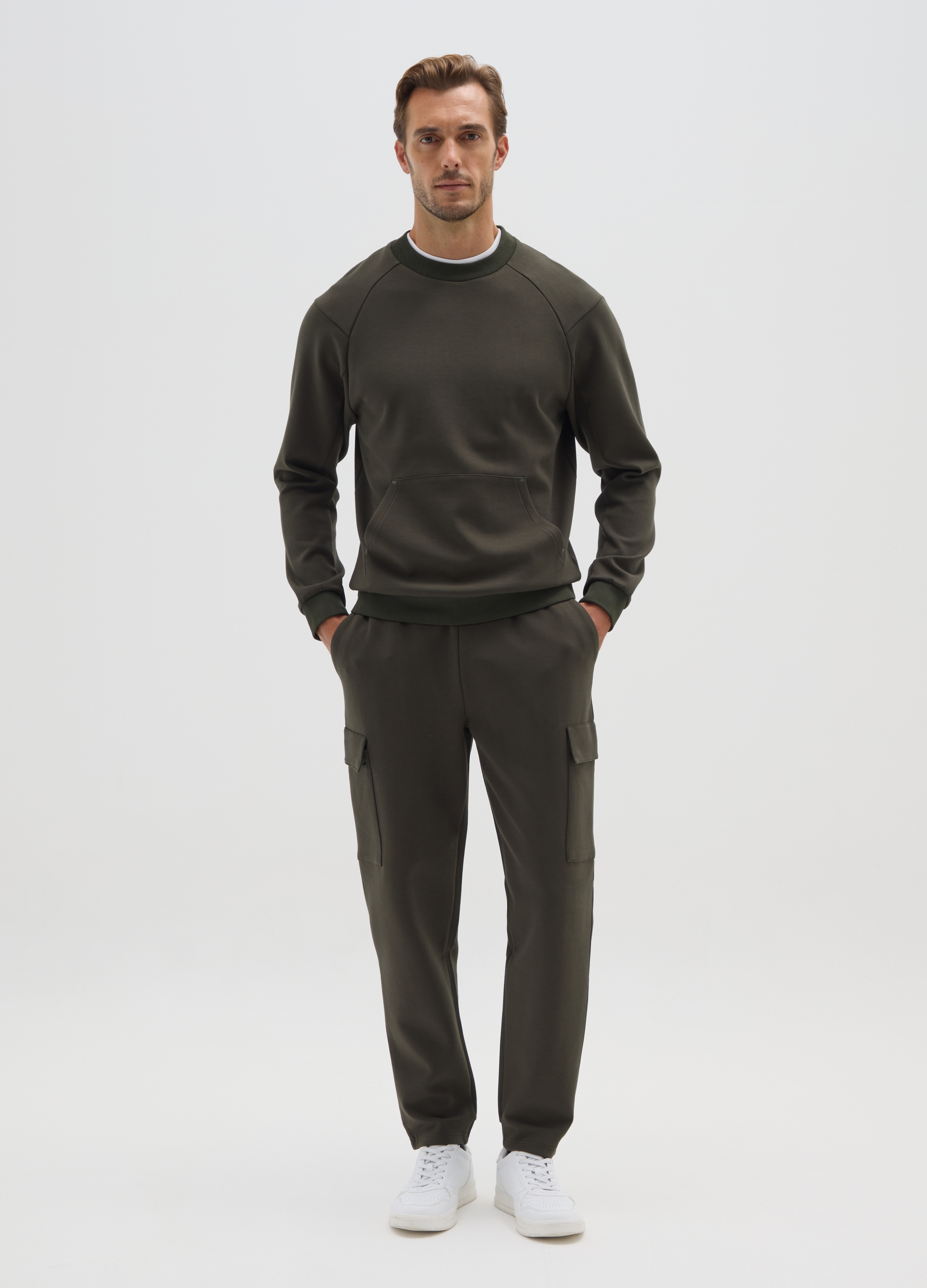 OVS, Pantalones Marrones Regular Fit En Mezcla De Algodón, Hombre, Verde oscuro, Talla: M