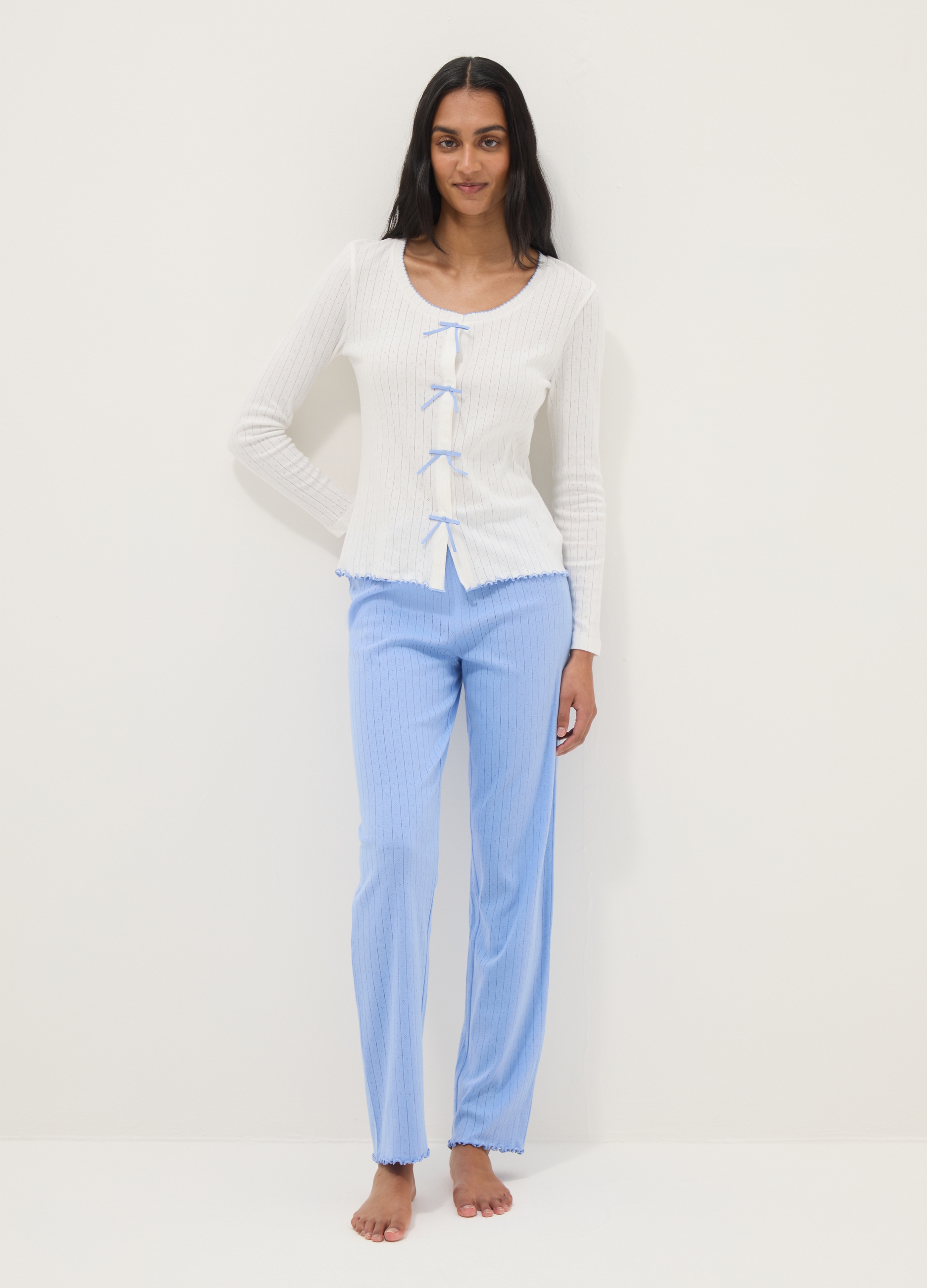 Ovs Donna Azzurro Pantaloni Da Pigiama In Puro Cotone Azzurri Regular Fit, Taglia: L