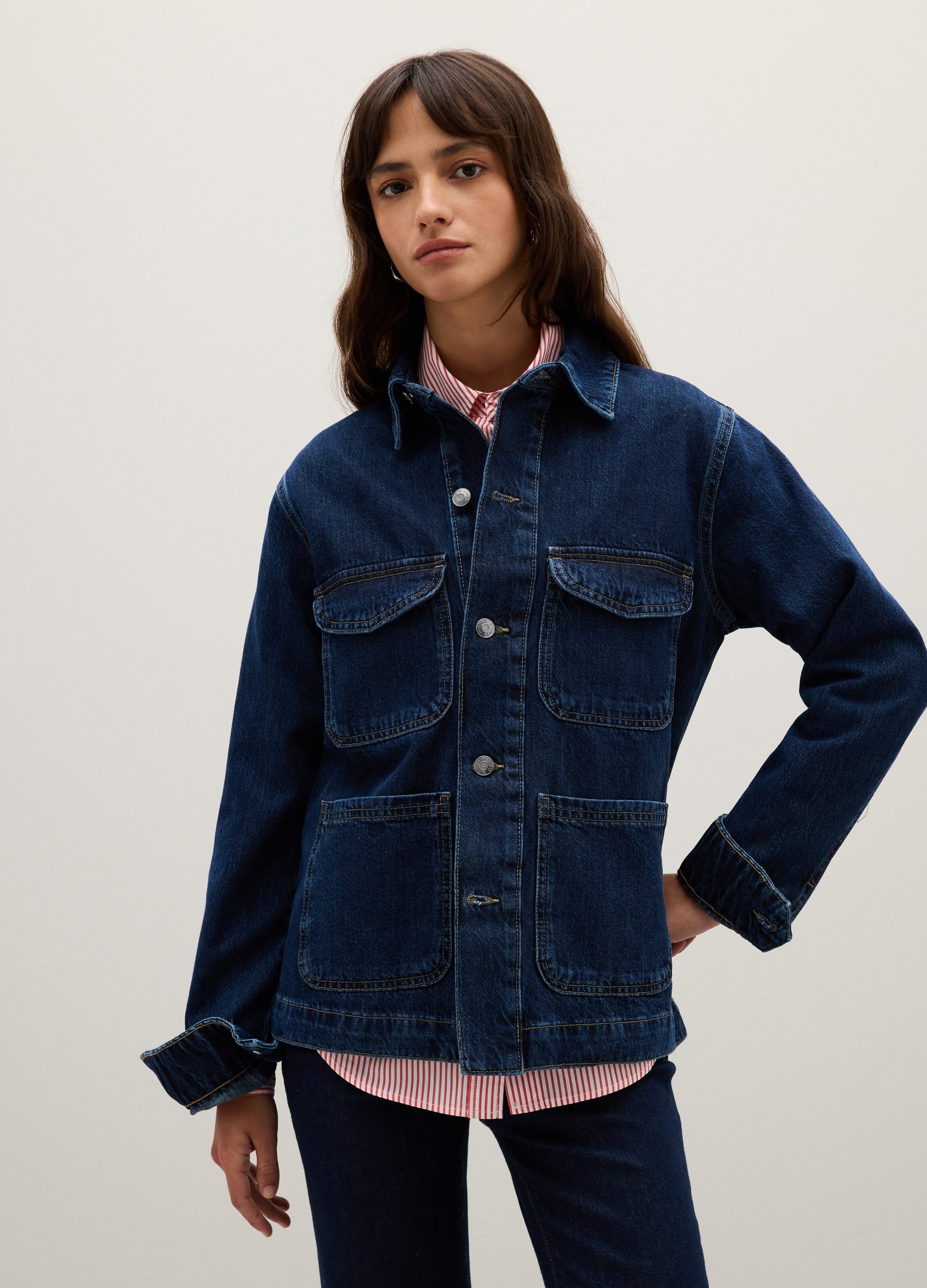 PIOMBO, Giacca In Puro Cotone Blu Over Fit, Donna, Blu, Taglia: M