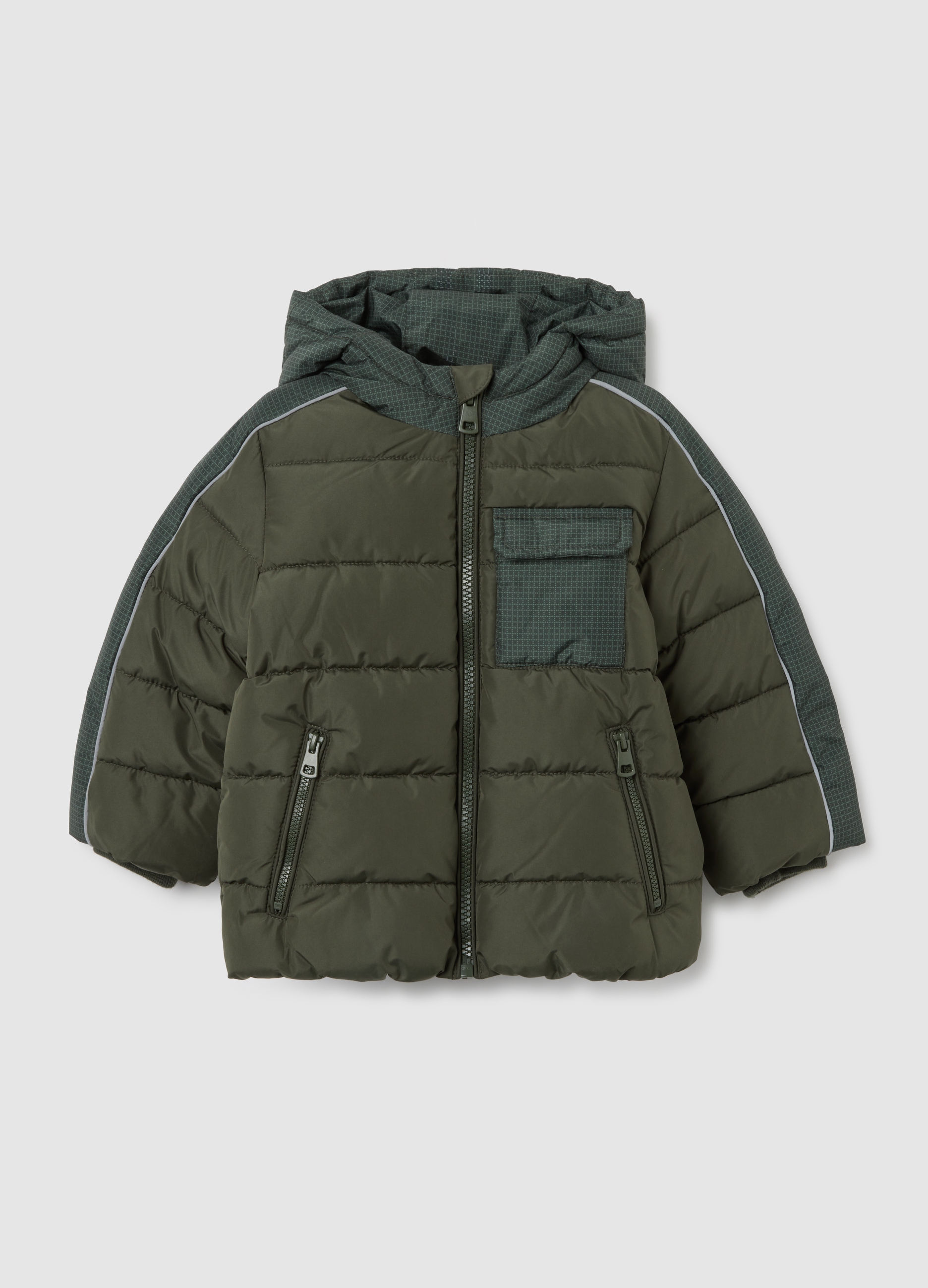 Chaqueta Acolchada Verde Para Niños, Ajuste Regular Con Capucha, Niño, Verde oscuro, Talla: 24-30