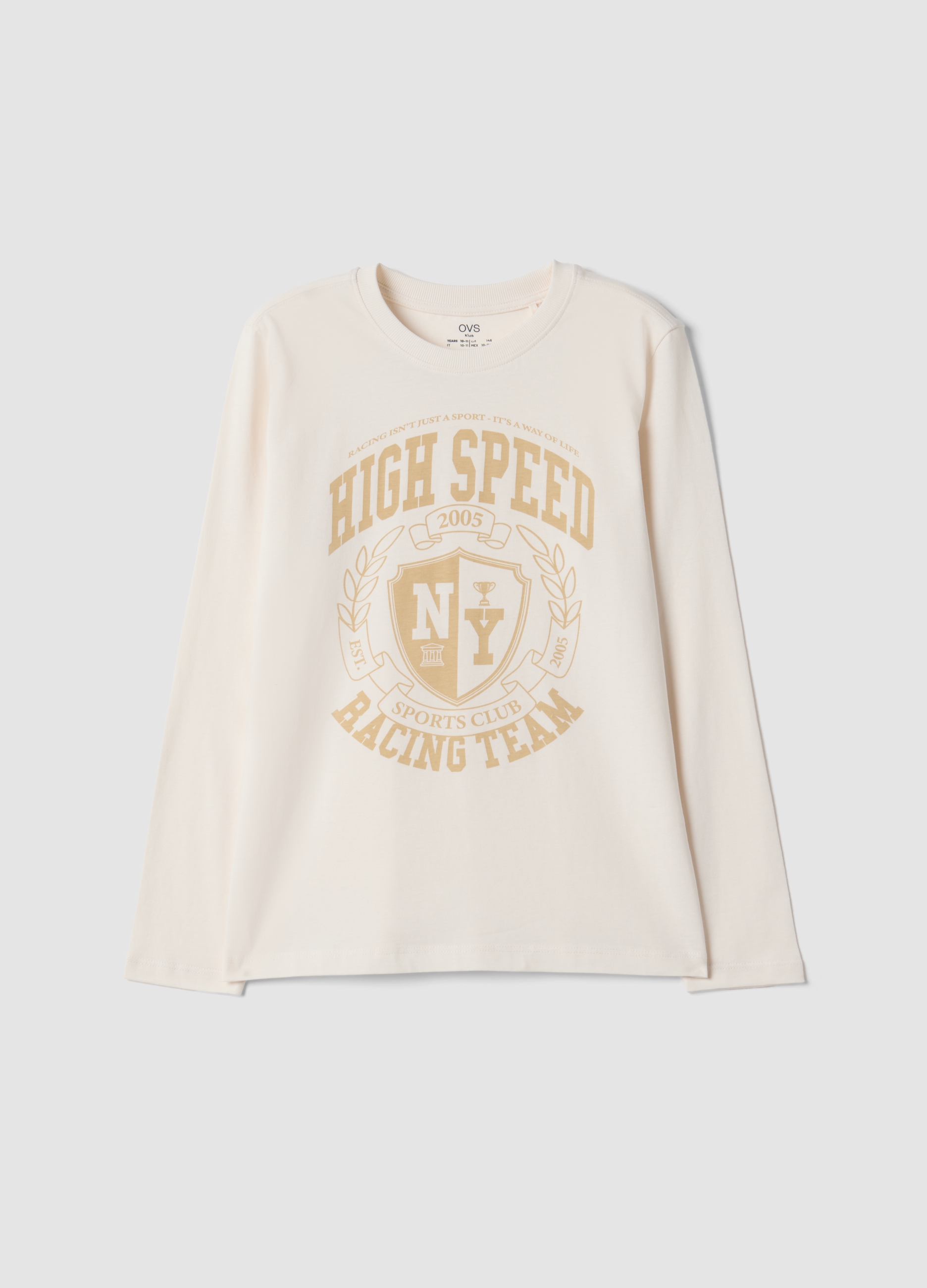 OVS KIDS, T-shirt Bianca In Puro Cotone Organico Con Stampa College, Bambino, Bianco, Taglia: 11-12