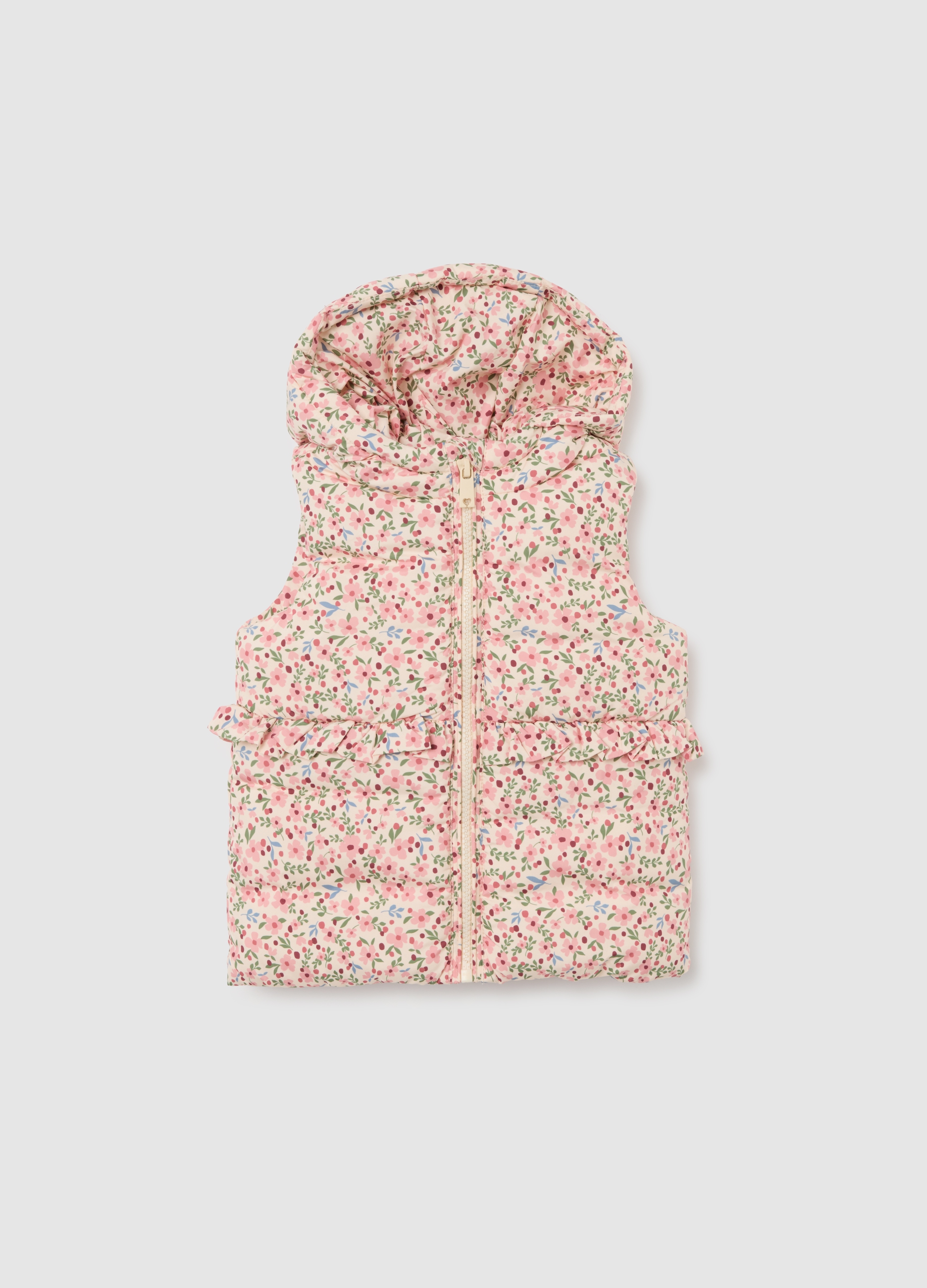 Chaleco Acolchado Multicolor Para Niña, Ajuste Regular Con Flores, Niña, Rosa/Verde, Talla: 12-18