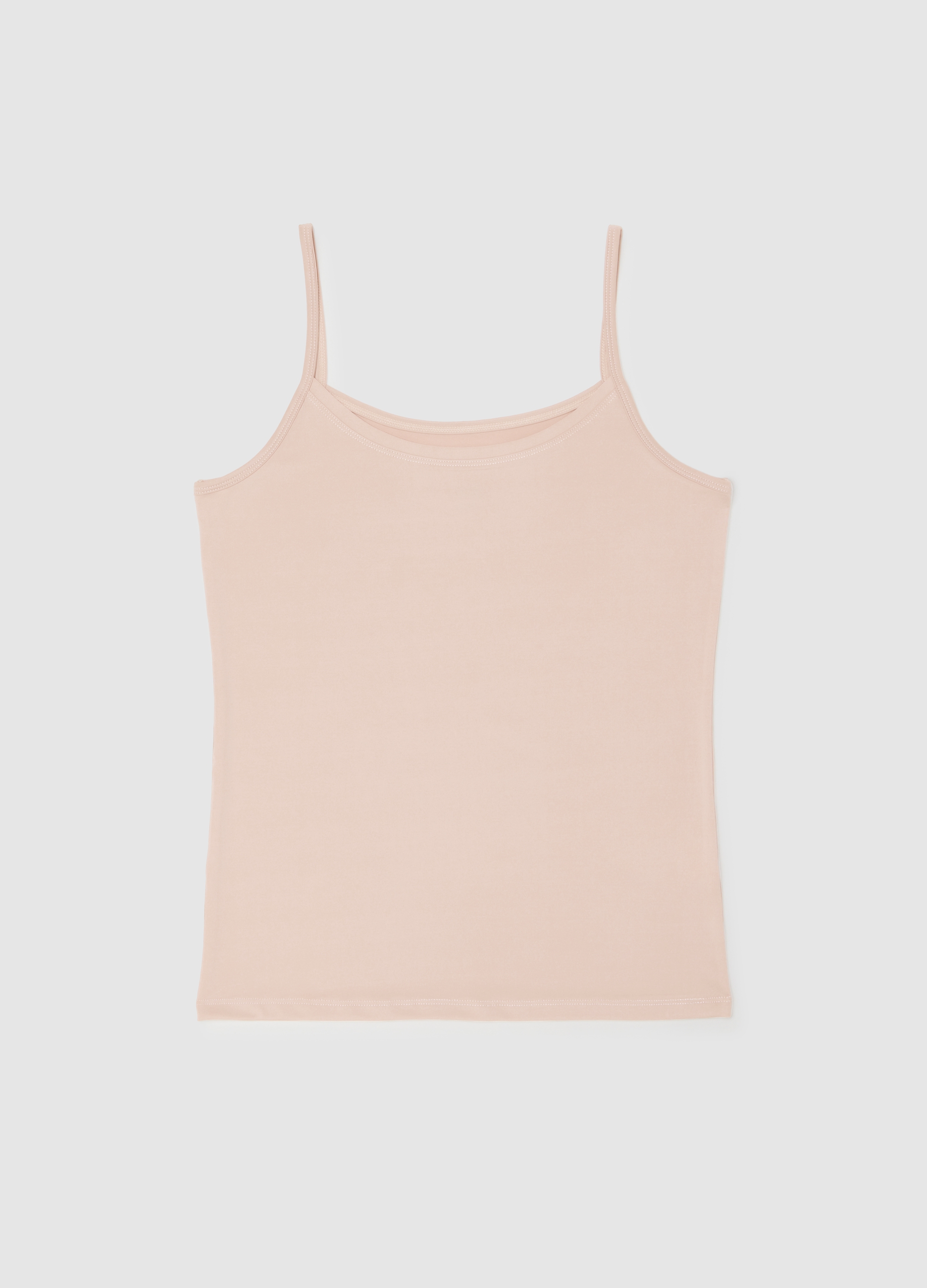 Top De Tejido Elástico Beige Ajuste Regular, Mujer, Beige Claro, Talla: L