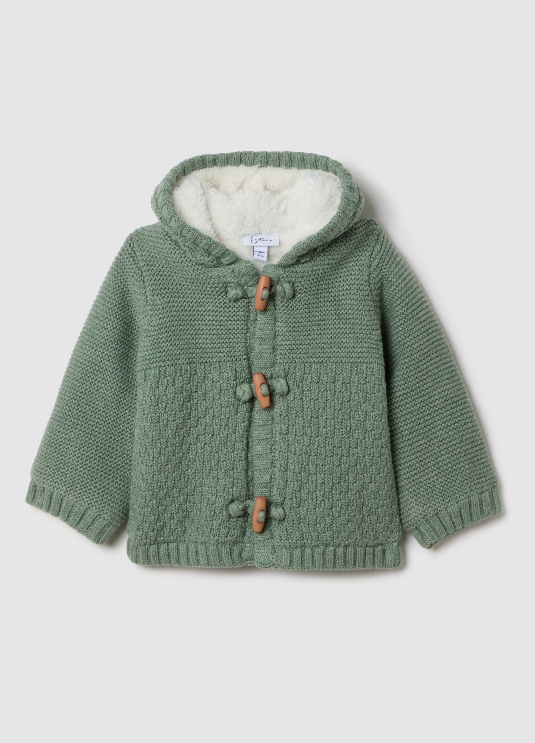 Giacca Con Cappuccio Verde Da Neonato In Puro Cotone Regular Fit, Unisex, Verde claro, Talla: 6-9