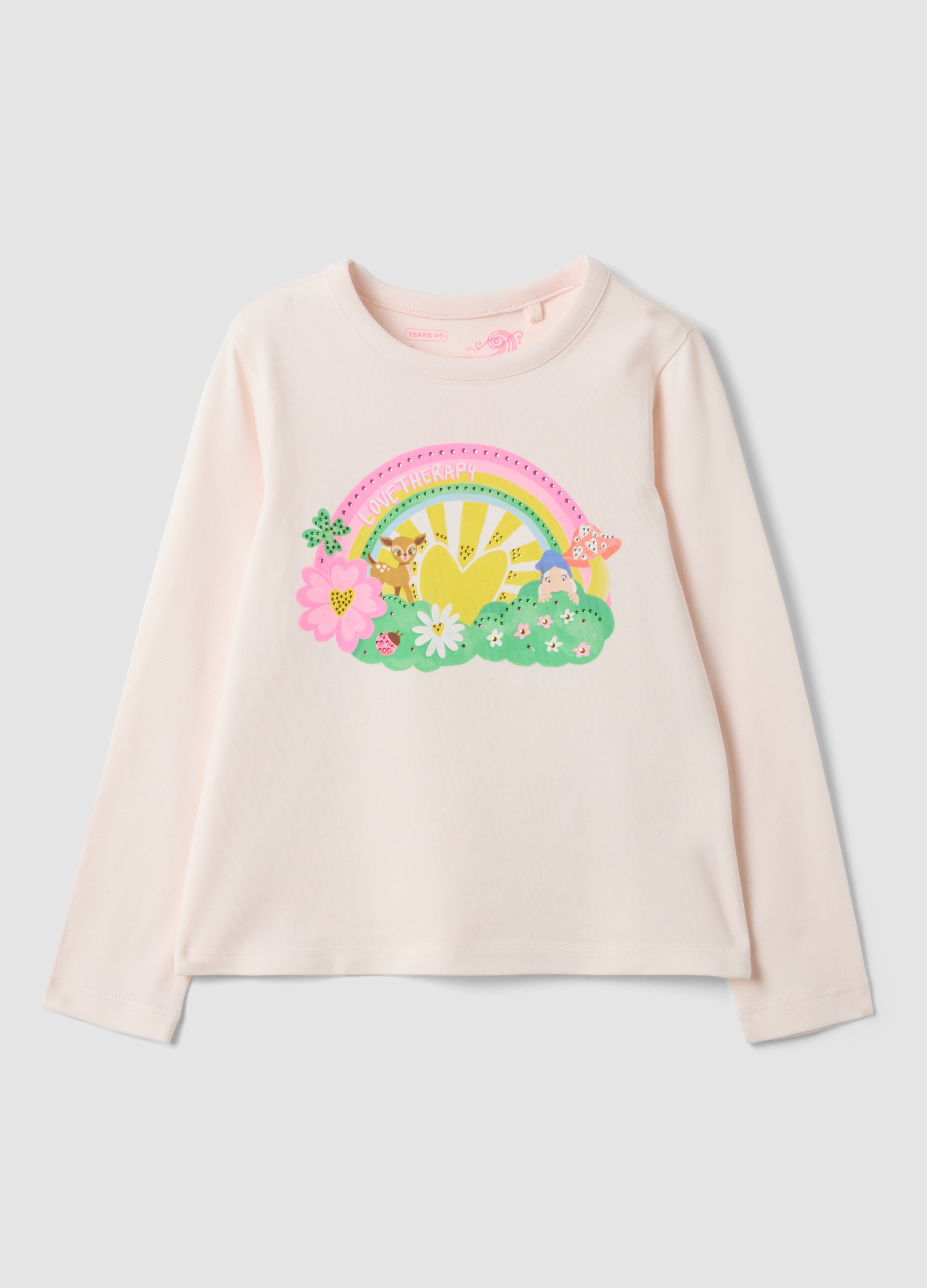 LOVE THERAPY, T-shirt Rosa In Cotone Elasticizzato Con Stampa Arcobaleno, Bambina, Rosa, Taglia: 6-7