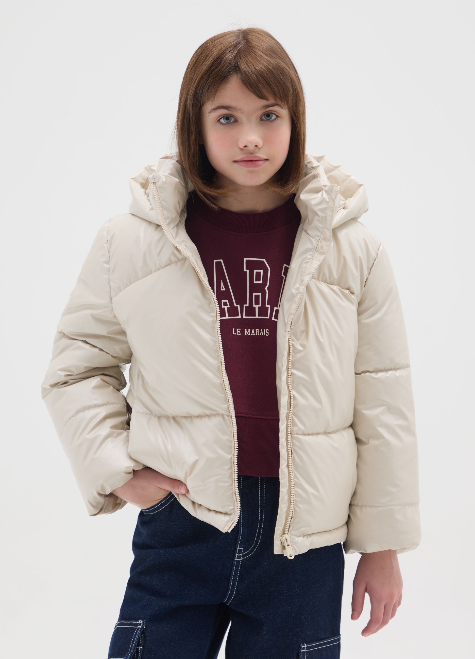 OVS KIDS, Giubbotto Imbottito Da Ragazze Beige Regular Fit Con Cappuccio, Bambina, Beige, Taglia: 10-11