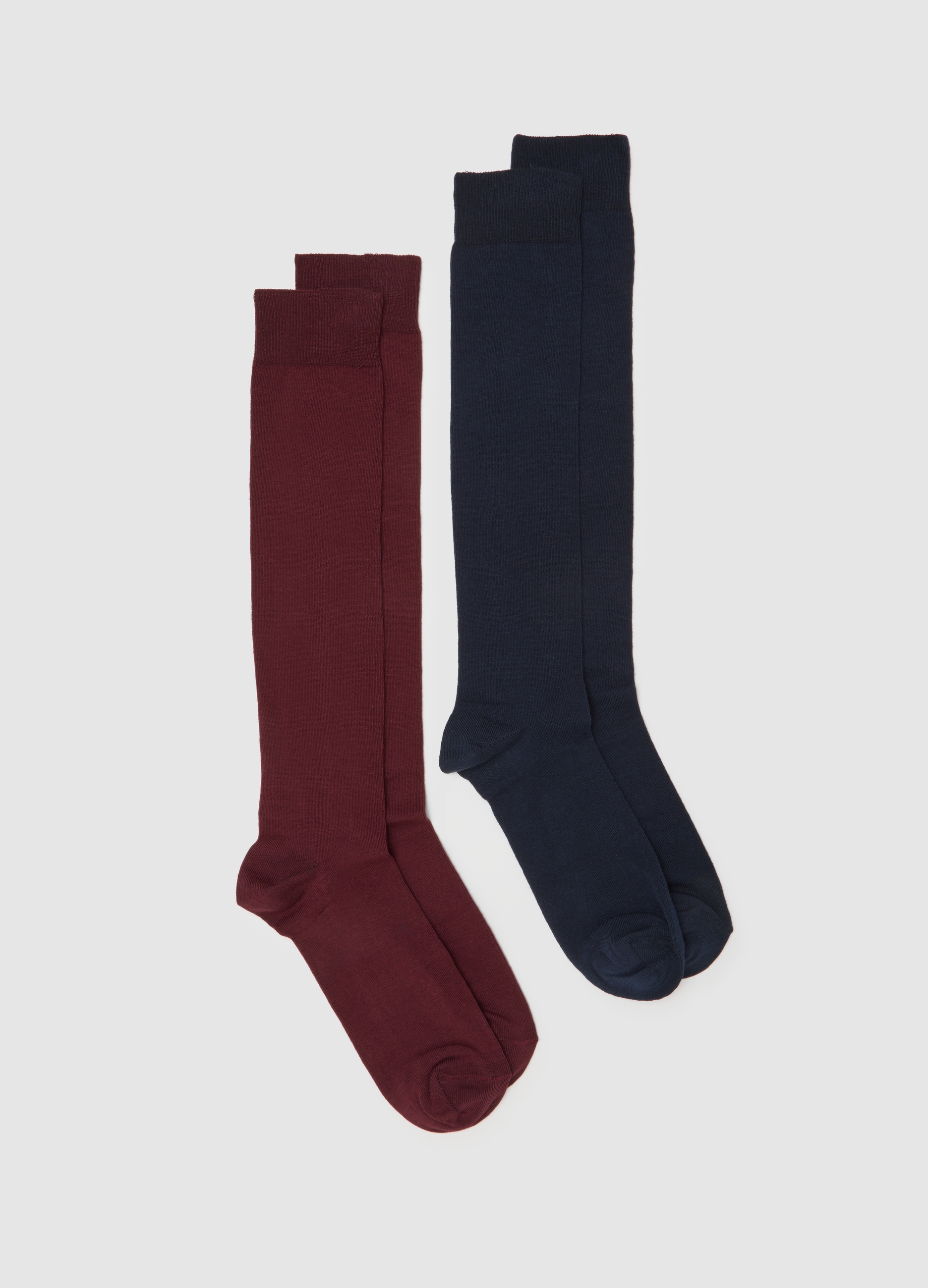 Set De Dos Pares De Calcetines Largos De Algodón Multicolor Elástico, Hombre, Azul/rojo, Talla: 43/46