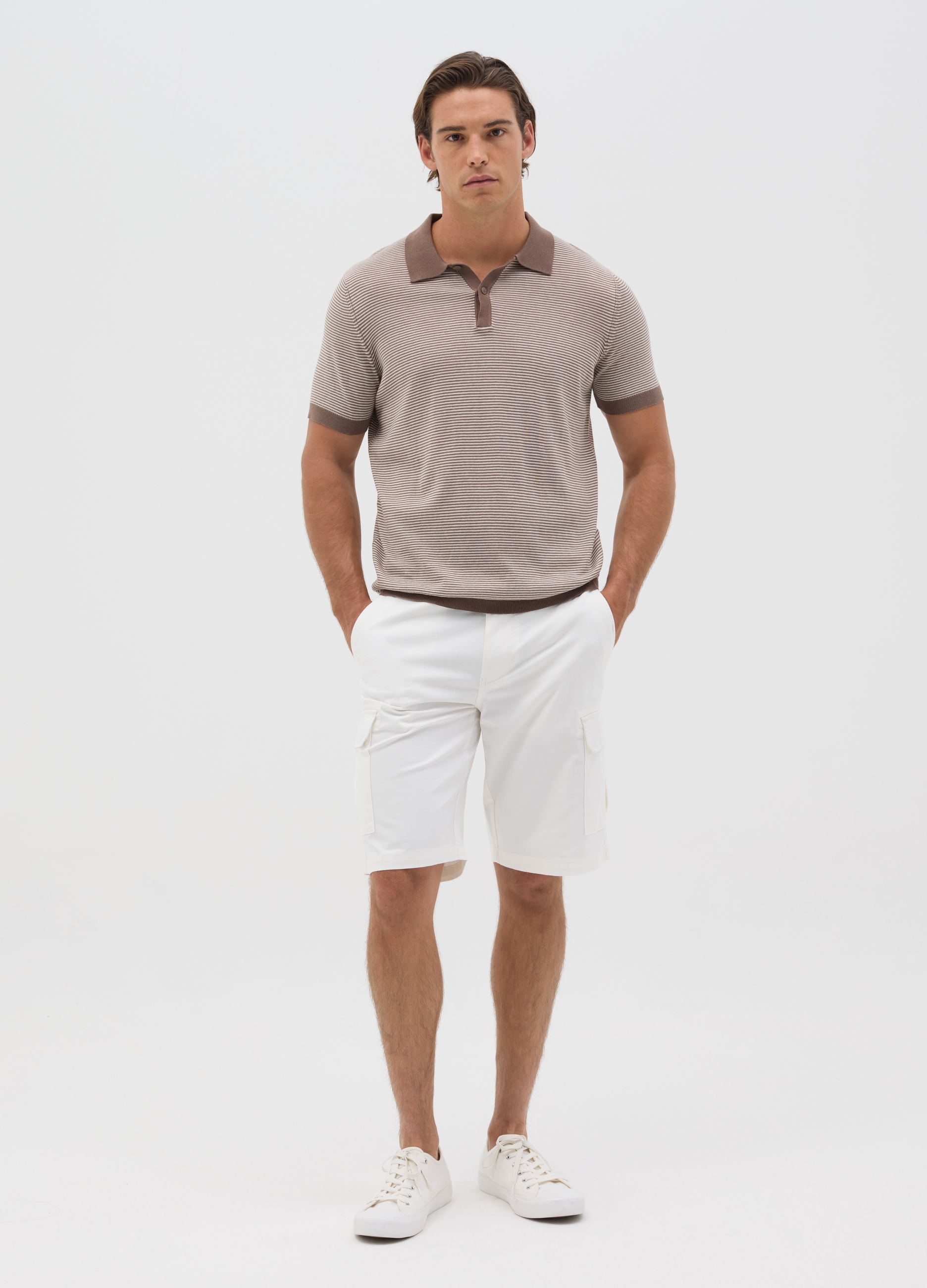 OVS, Bermuda Cargo Blanco De Algodón Elástico, Hombre, Blanco, Talla: 44