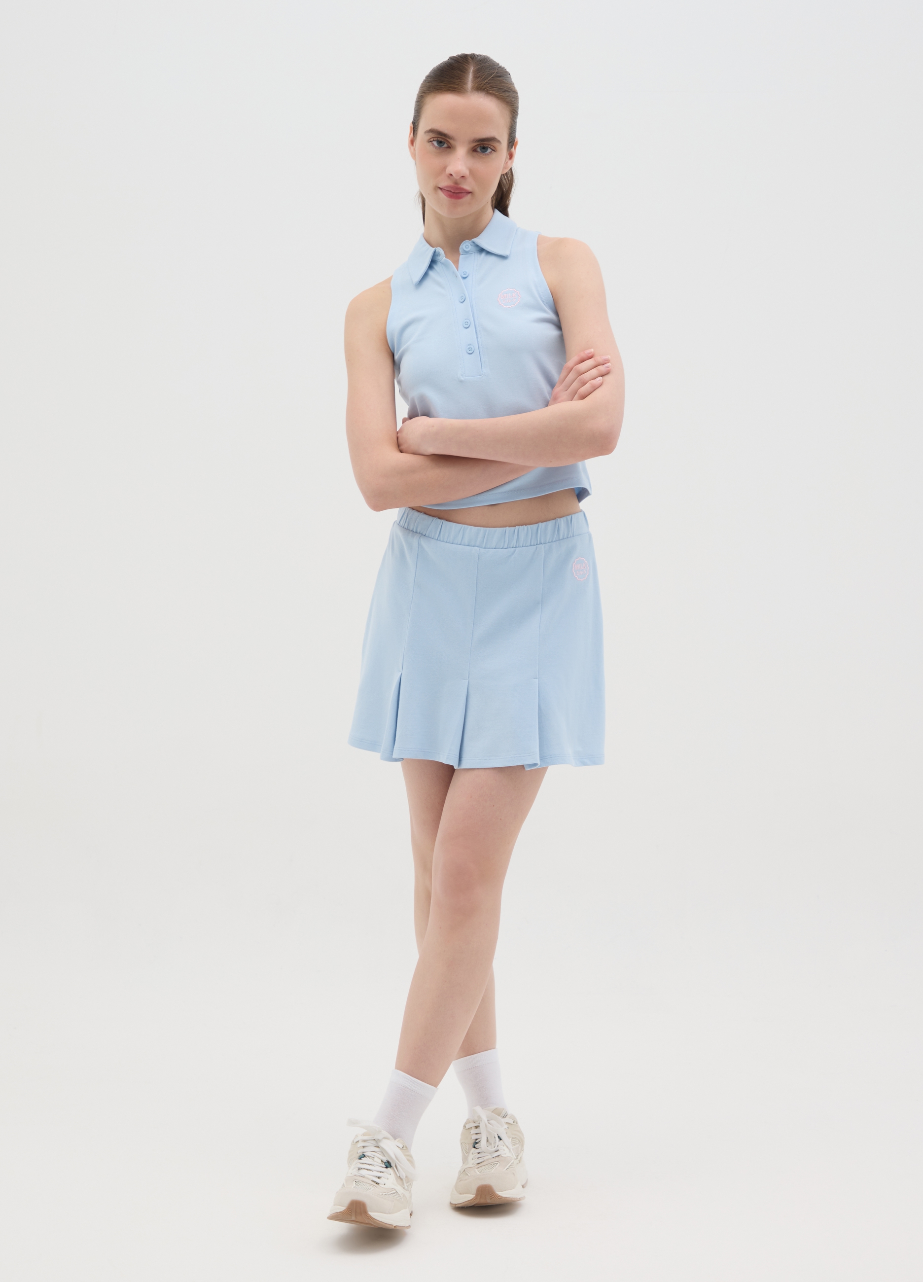 OVS, Gonna Corta Da Donna In Puro Cotone Azzurra Regular Fit Con Pieghe, Azzurro, Taglia: XS