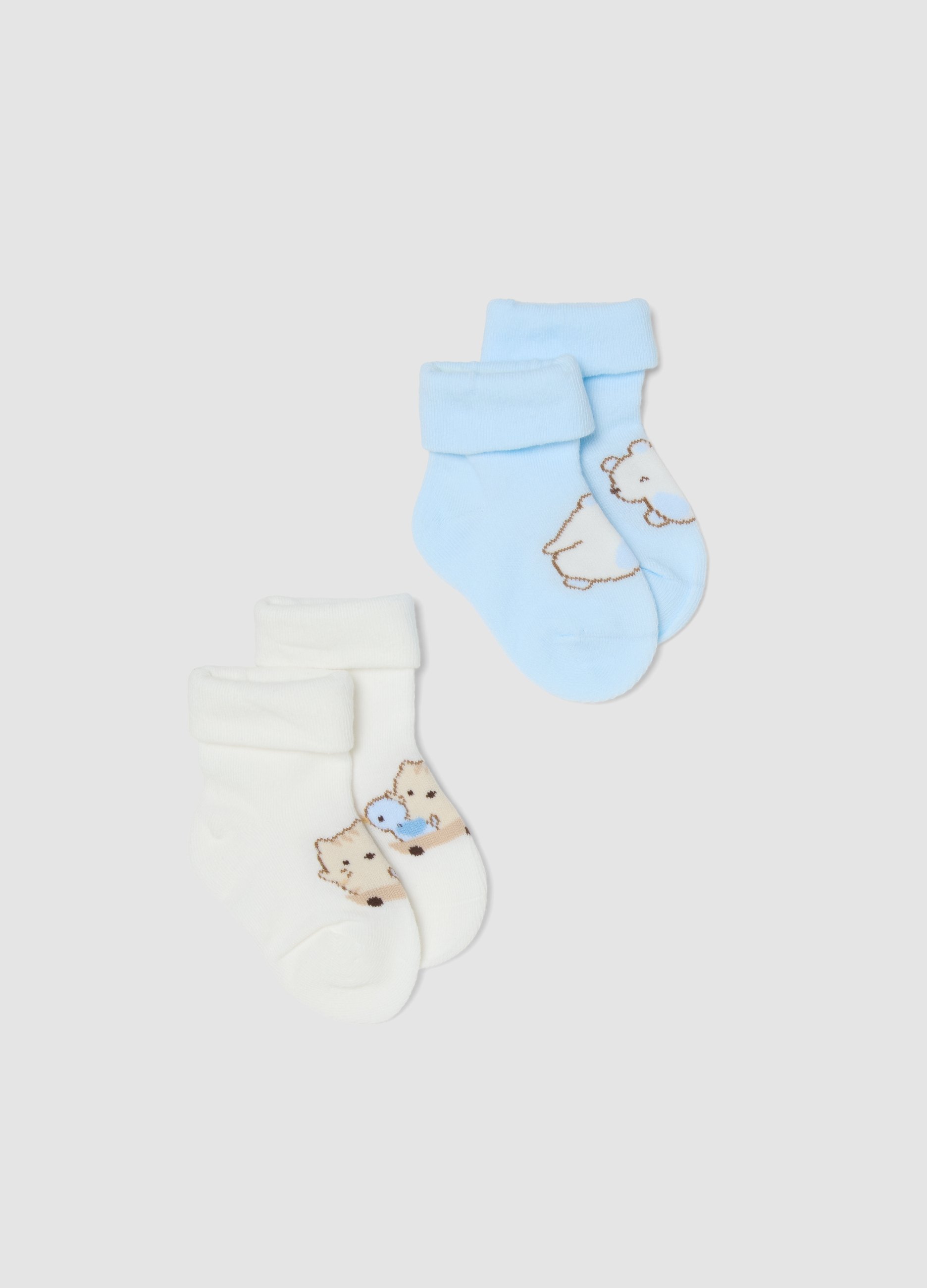 FAGOTTINO, Bipack De Calcetines Multicolor En Mezcla De Algodón Para Bebés Con Animales, Bebé Niño, Blanco/azul claro, Talla: 6-12