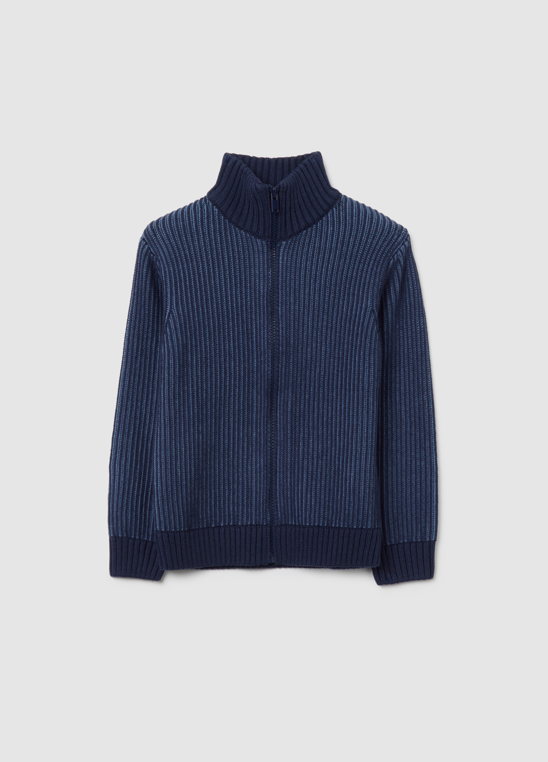 OVS KIDS, Cardigan A Collo Alto Blu Da Bambino In Misto Cotone Regular Fit, Blu, Taglia: 4-5