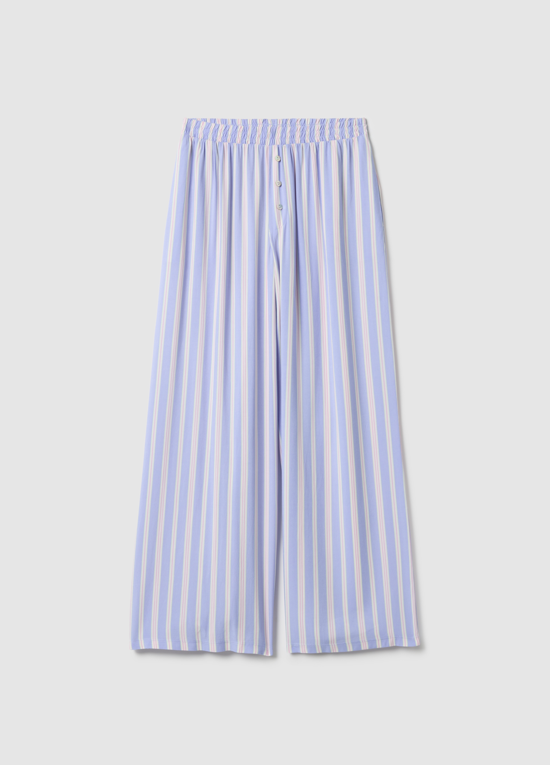 Pantalones De Rayas Multicolor De Ajuste Regular En Pura Viscosa, Mujer, Blanco/azul claro, Talla: XS