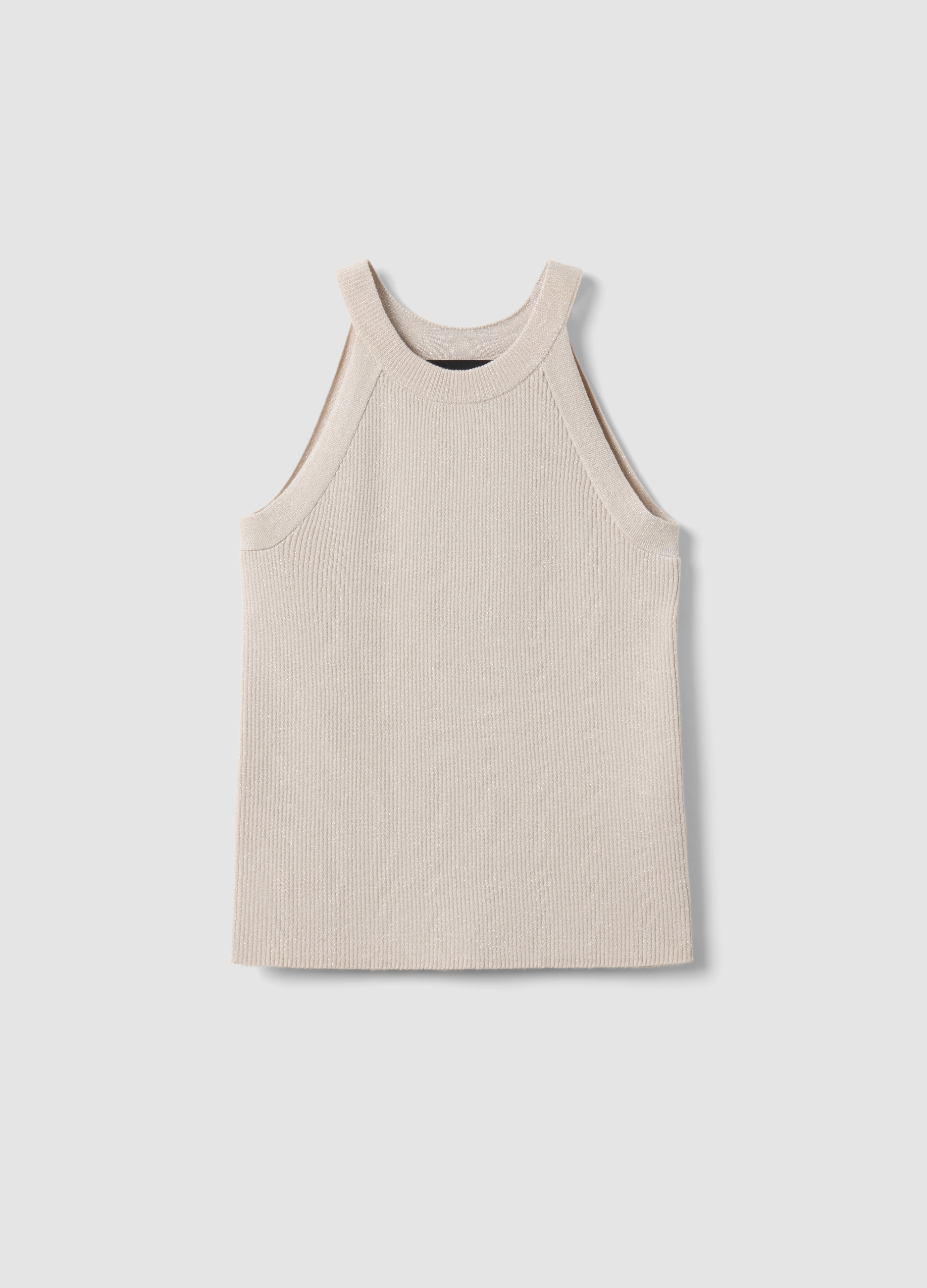 LES COPAINS, Camiseta Sin Mangas Ajustada En Mezcla De Viscosa Beige, Mujer, Beige Claro, Talla: 38