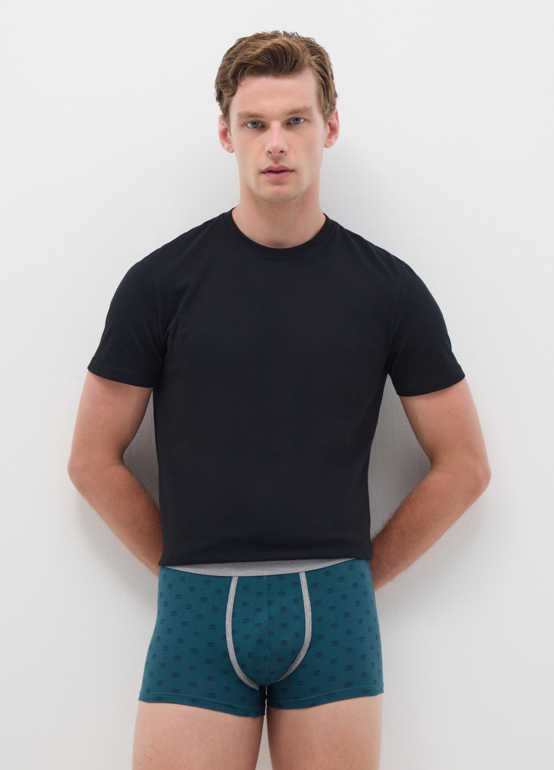 Boxer De Algodón Azul Multicolor Ajuste Regular, Hombre, Verde/Gris, Talla: S