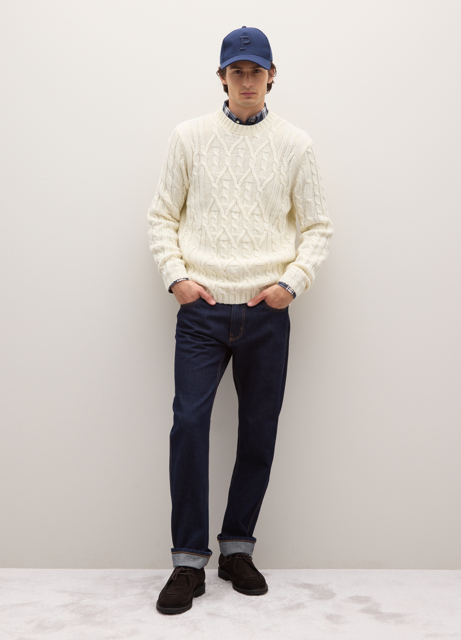 PIOMBO, Maglione Girocollo Grigio Regular Fit Con Lavorazione A Trecce, Uomo, Grigio, Taglia: S