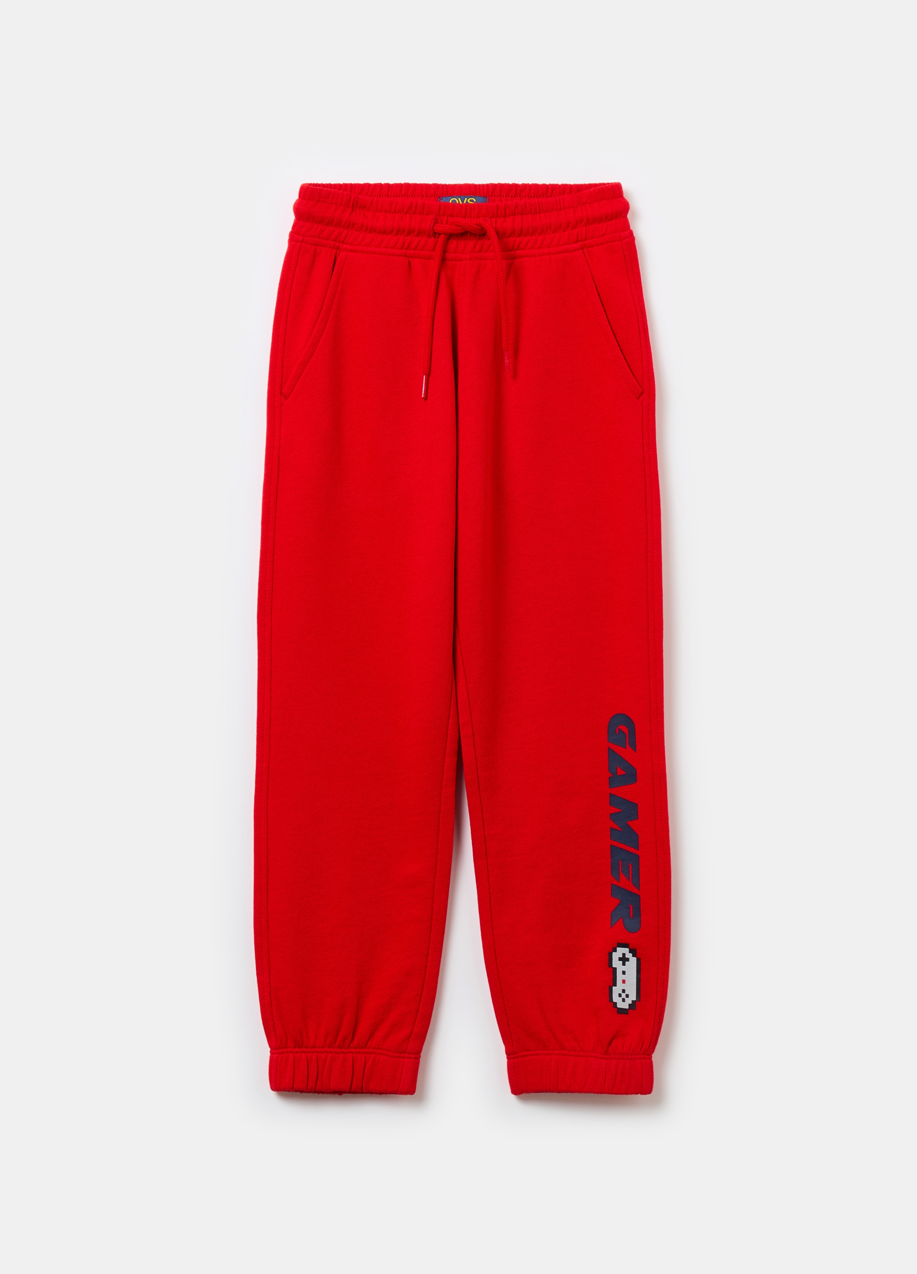 OVS KIDS, Joggers De Felpa Con Cordón De Ajuste Y Estampado, Niño, Rojo Cereza, Talla: 6-7