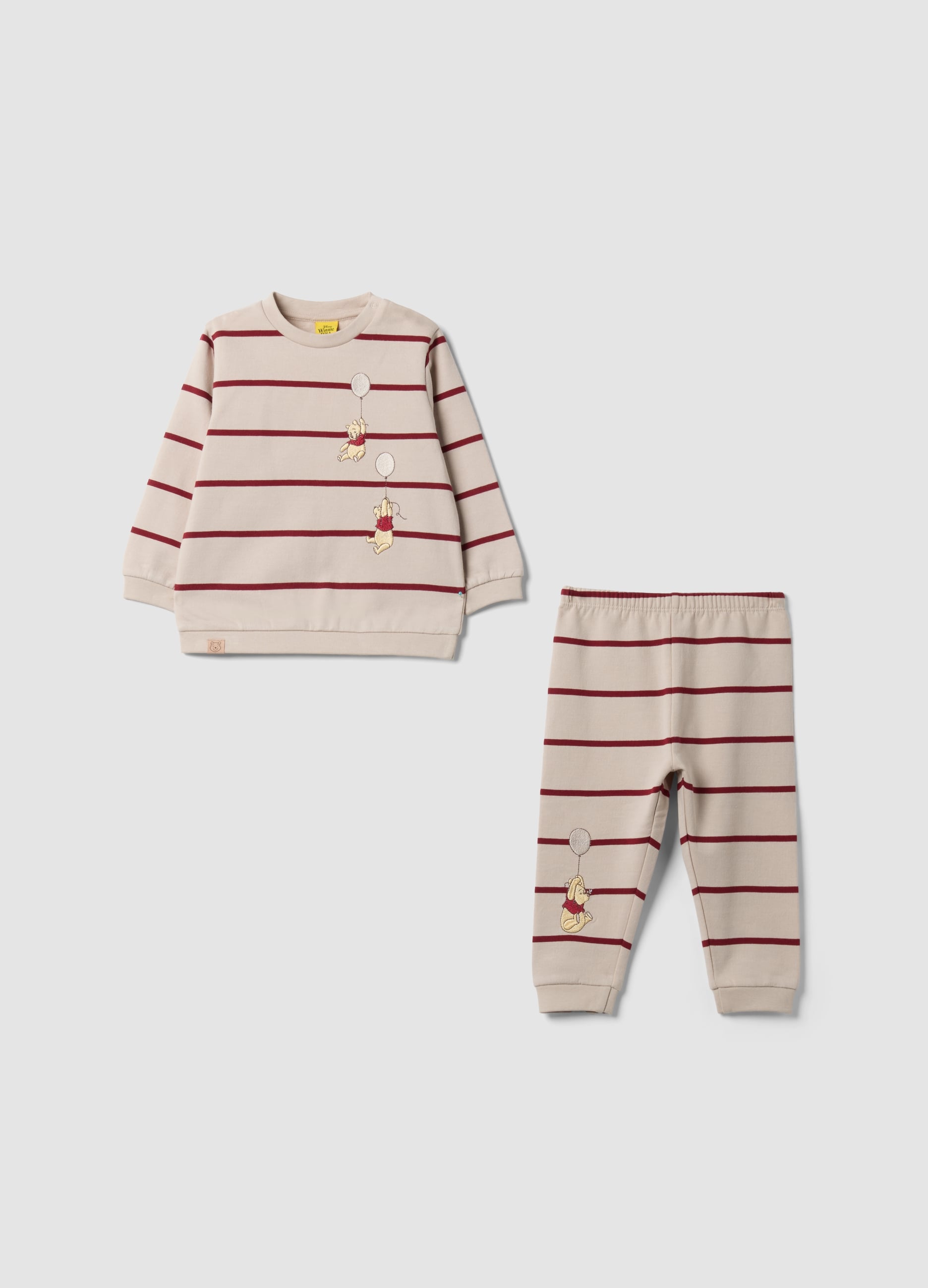 FAGOTTINO, Pigiama Beige In Puro Cotone Organico A Righe Con Ricami Winnie The Pooh, Unisex, Beige, Taglia: 9-12