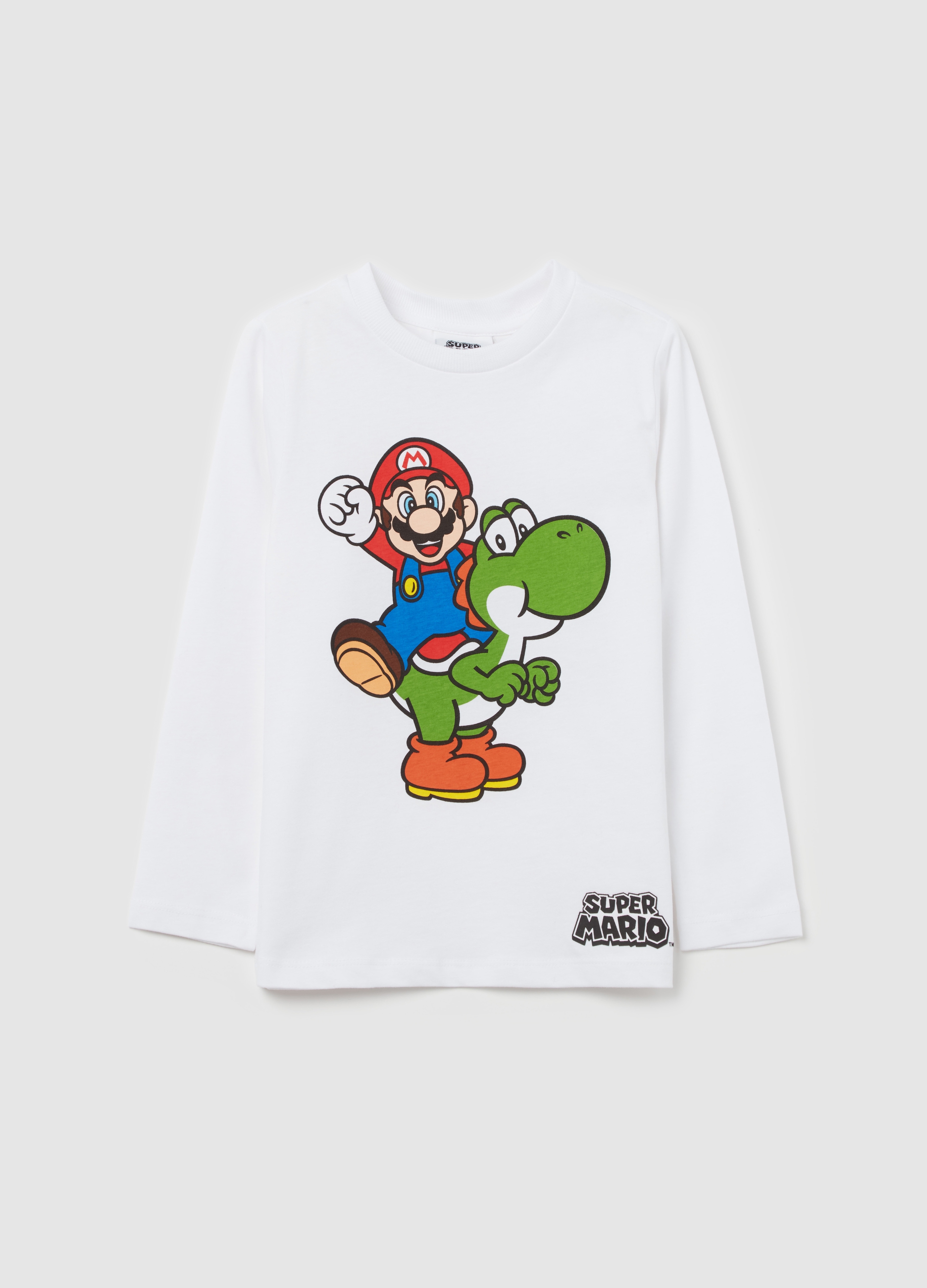 Camiseta De Manga Larga Estampado Super Mario™, Niño, Blanco óptico, Talla: 5-6