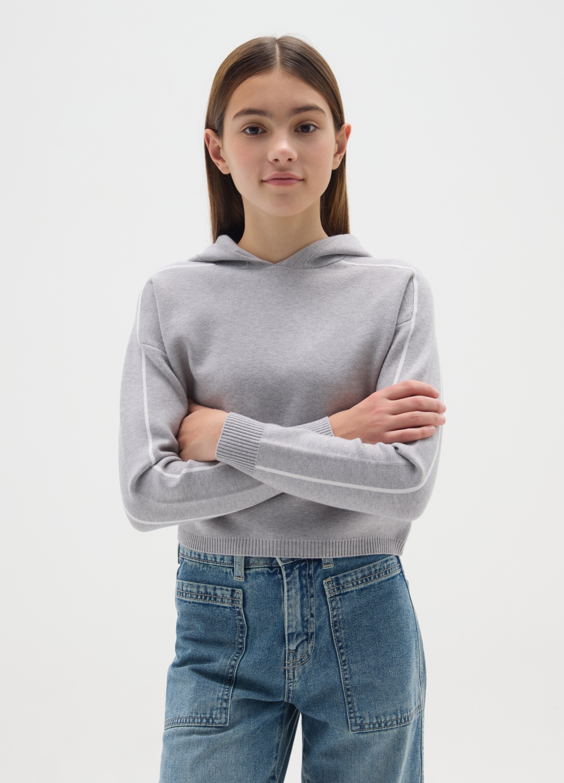 OVS KIDS, Maglione Grigio Con Cappuccio Da Ragazza Vestibilità Oversize, Bambina, Grigio, Taglia: 11-12