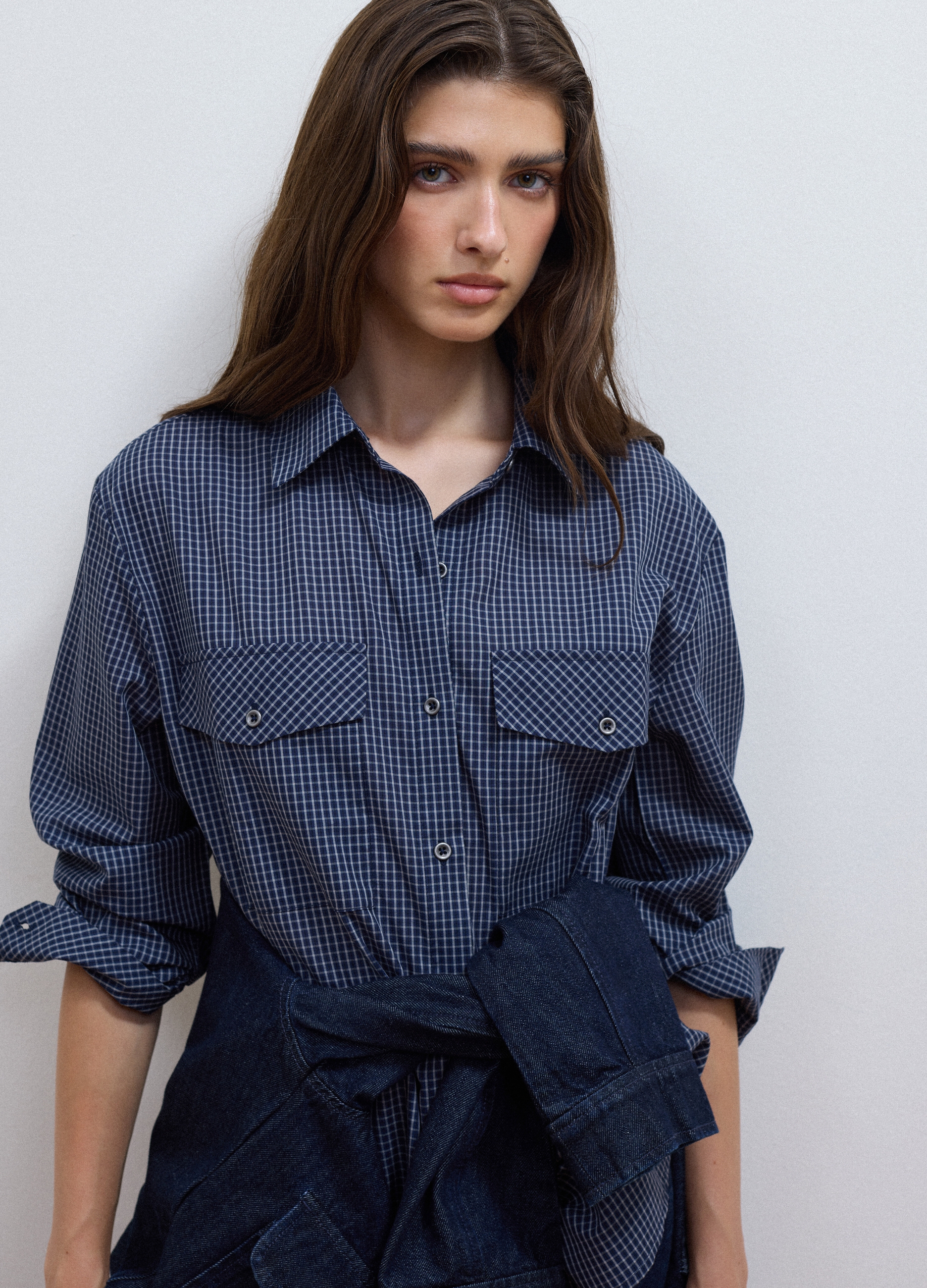 LES COPAINS, Camicia Blu In Misto Cotone E Lyocell A Quadretti Regular Fit, Donna, Blu, Taglia: S