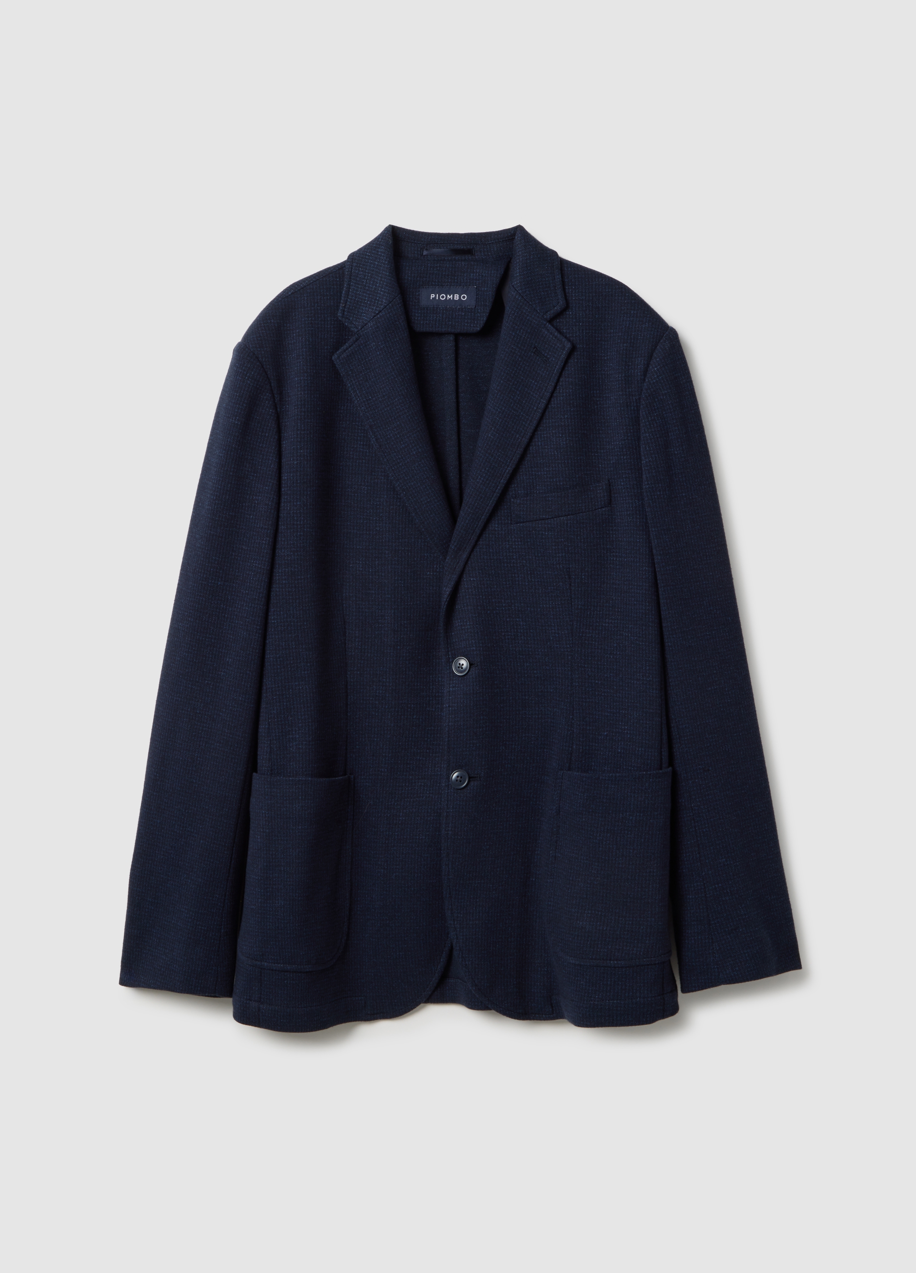 Piombo Contemporary, Blazer Azul De Algodón Elástico Slim Fit, Hombre, Azul marino, Talla: 48