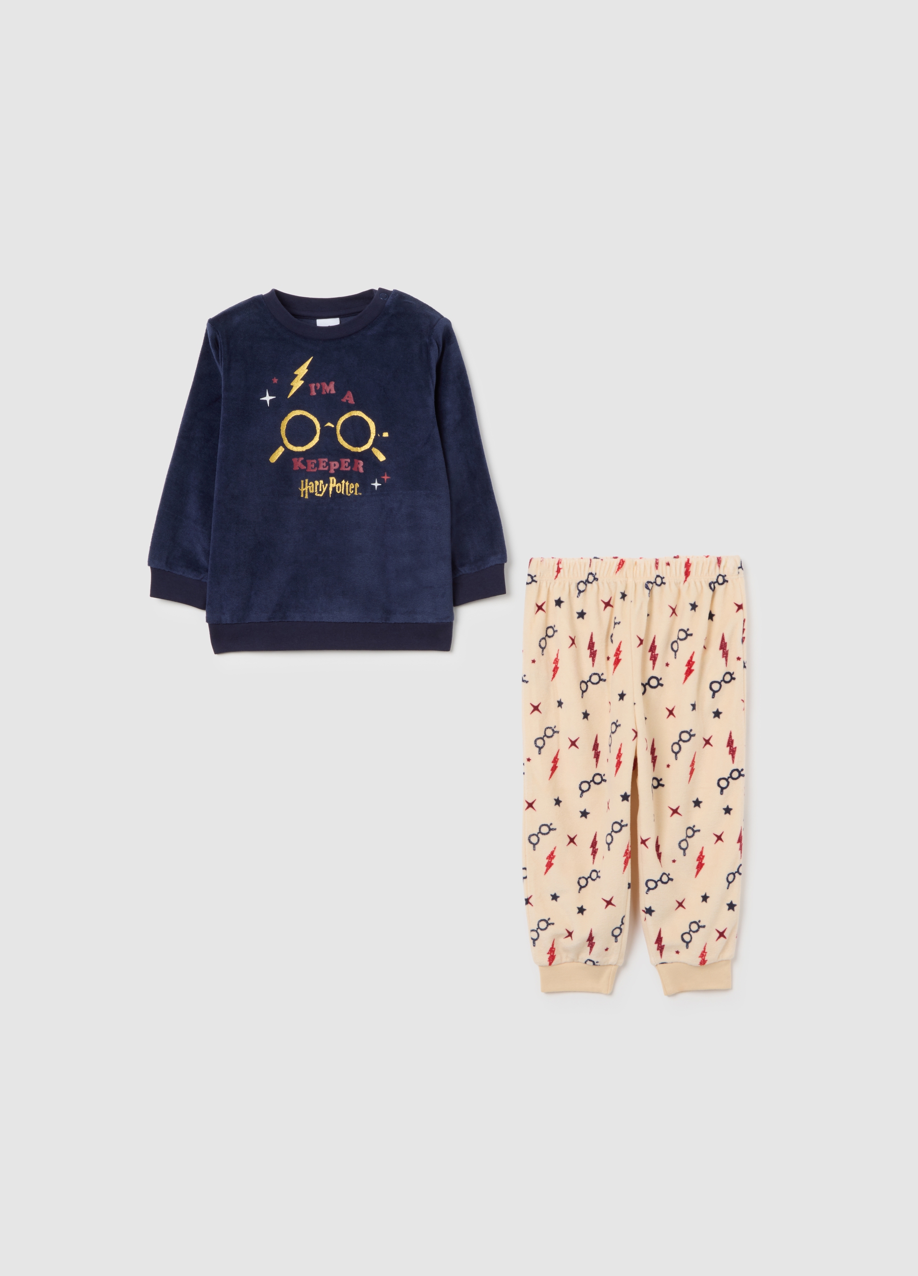 FAGOTTINO, Pijama De Bebé De Harry Potter En Terciopelo Multicolor Regular Fit, Unisex, Azul/beige, Talla: 24-30