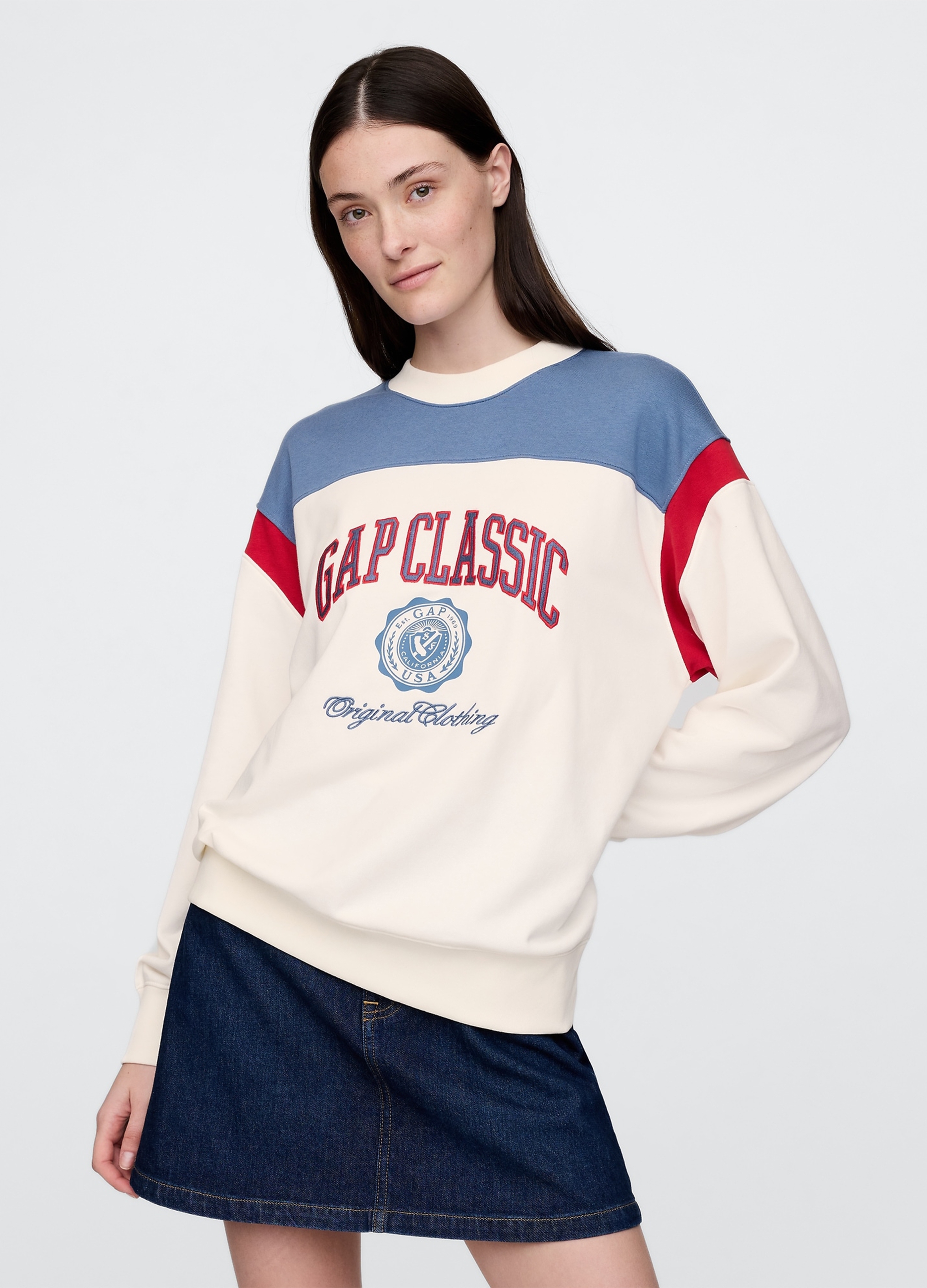 GAP, Felpa Gap Classic Con Logo Tricolore, Donna, Bianco, Taglia: XS