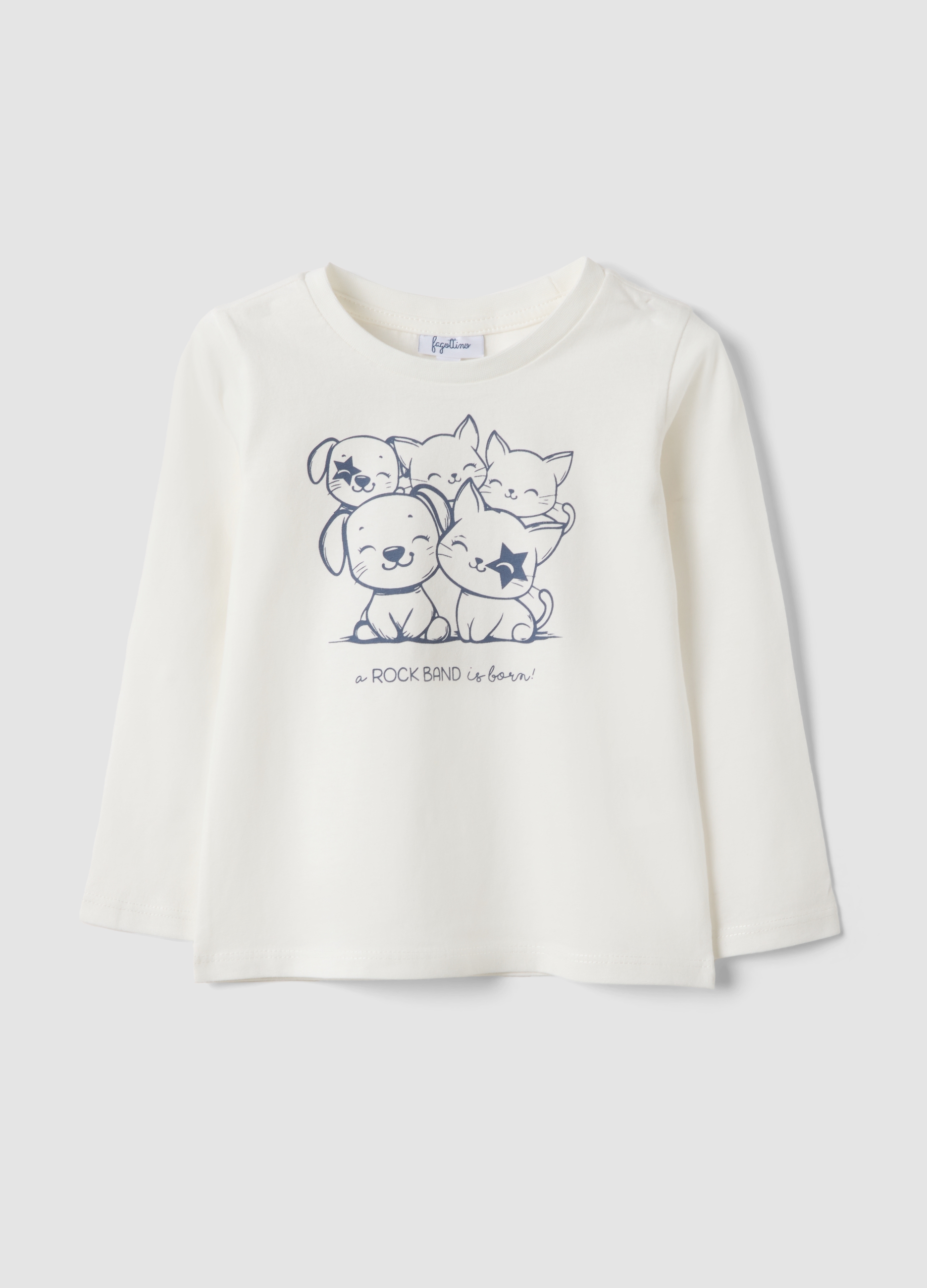 FAGOTTINO, Maglietta Bianca In Puro Cotone Organico Con Stampa Animaletti Per Bimba, Bambina, Bianco, Taglia: 30-36