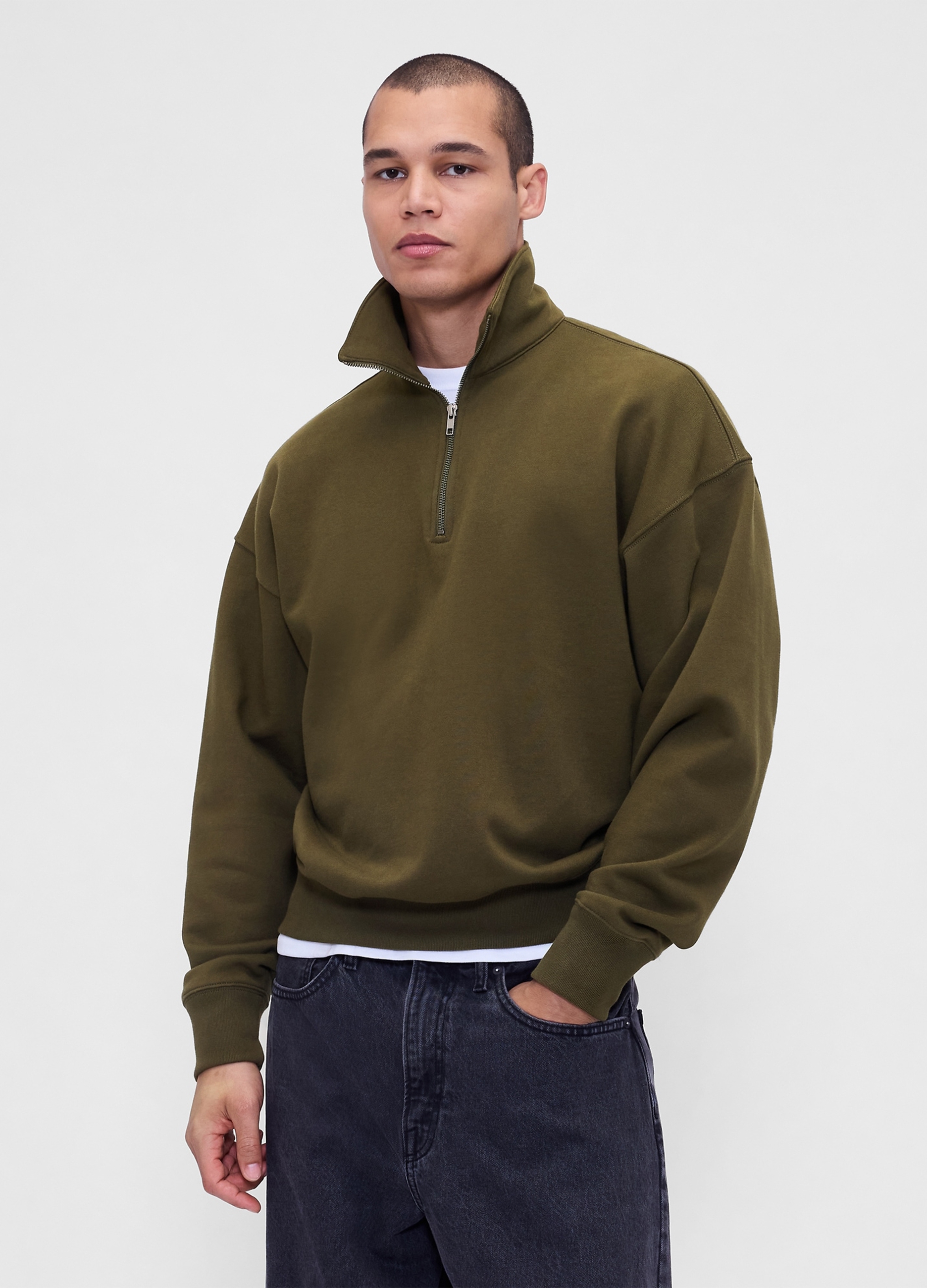 GAP, Felpa Con Mezza Zip, Uomo, Verde, Taglia: XS