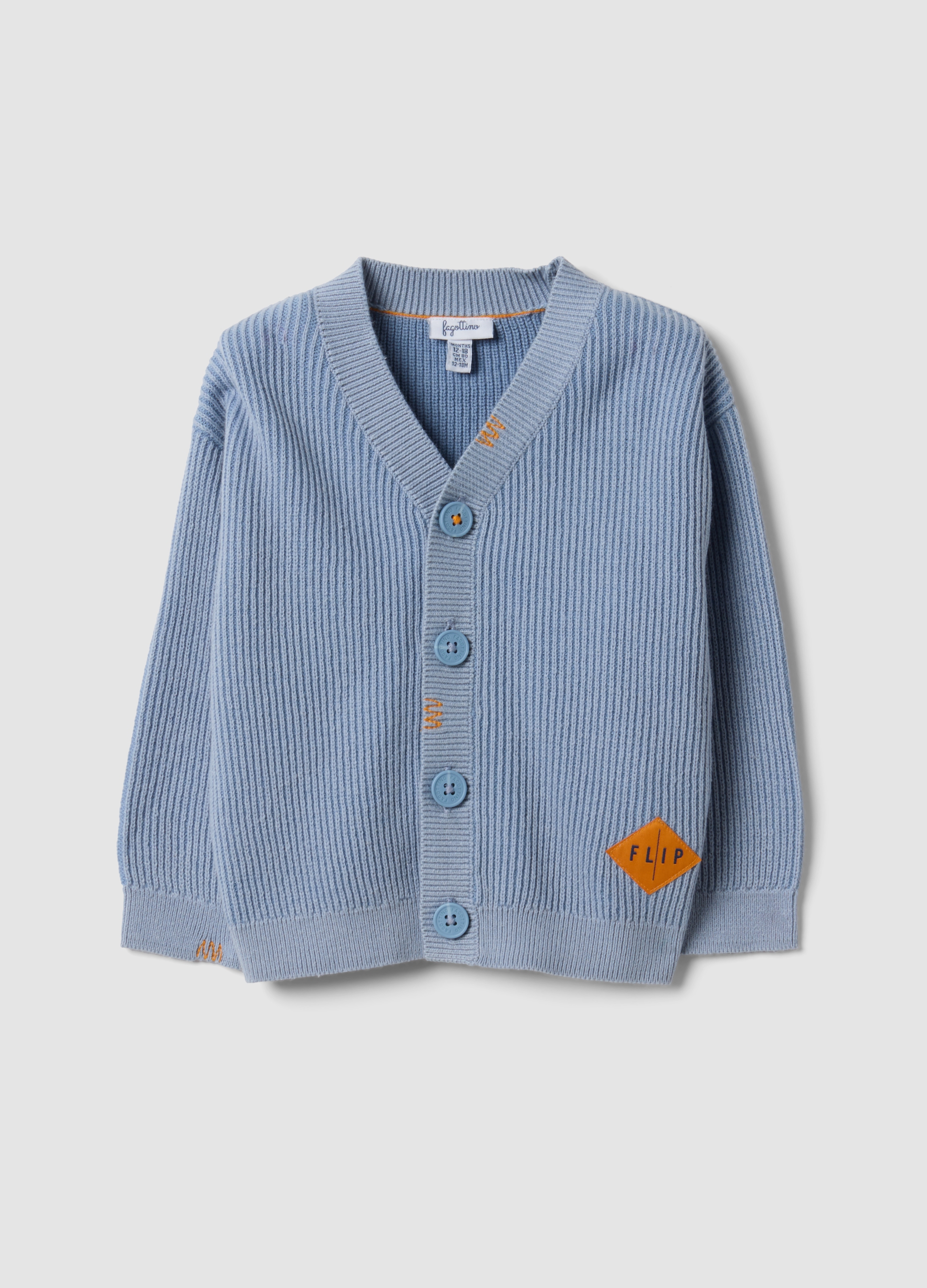 FAGOTTINO, Cardigan Blu In Misto Cotone Con Scollo A V Over Fit Per Bimbo, Bambino, Blu, Taglia: 12-18