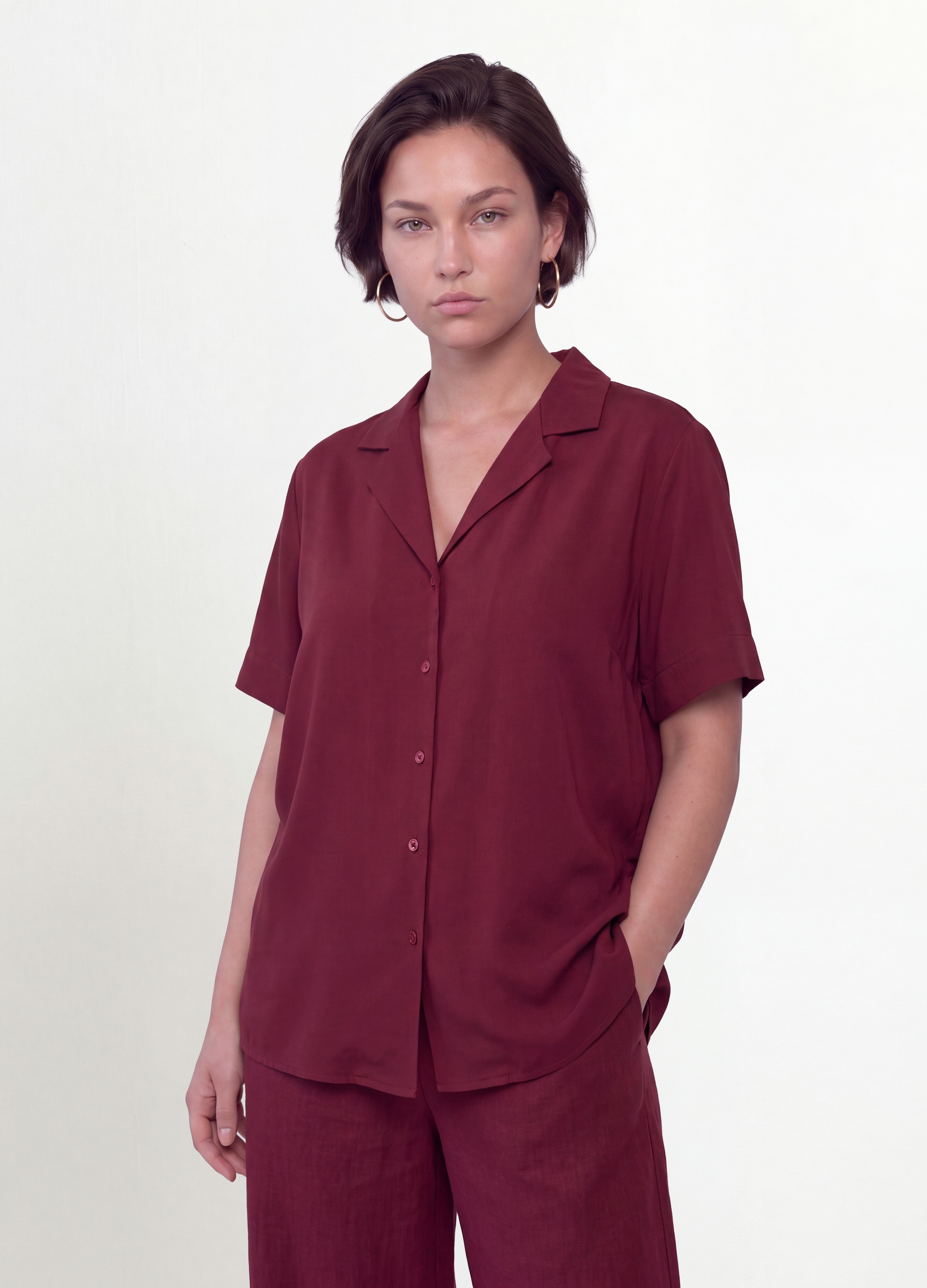 MYA, Camicia Over Fit Rossa In Misto Viscosa A Maniche Corte, Donna, Rosso, Taglia: S