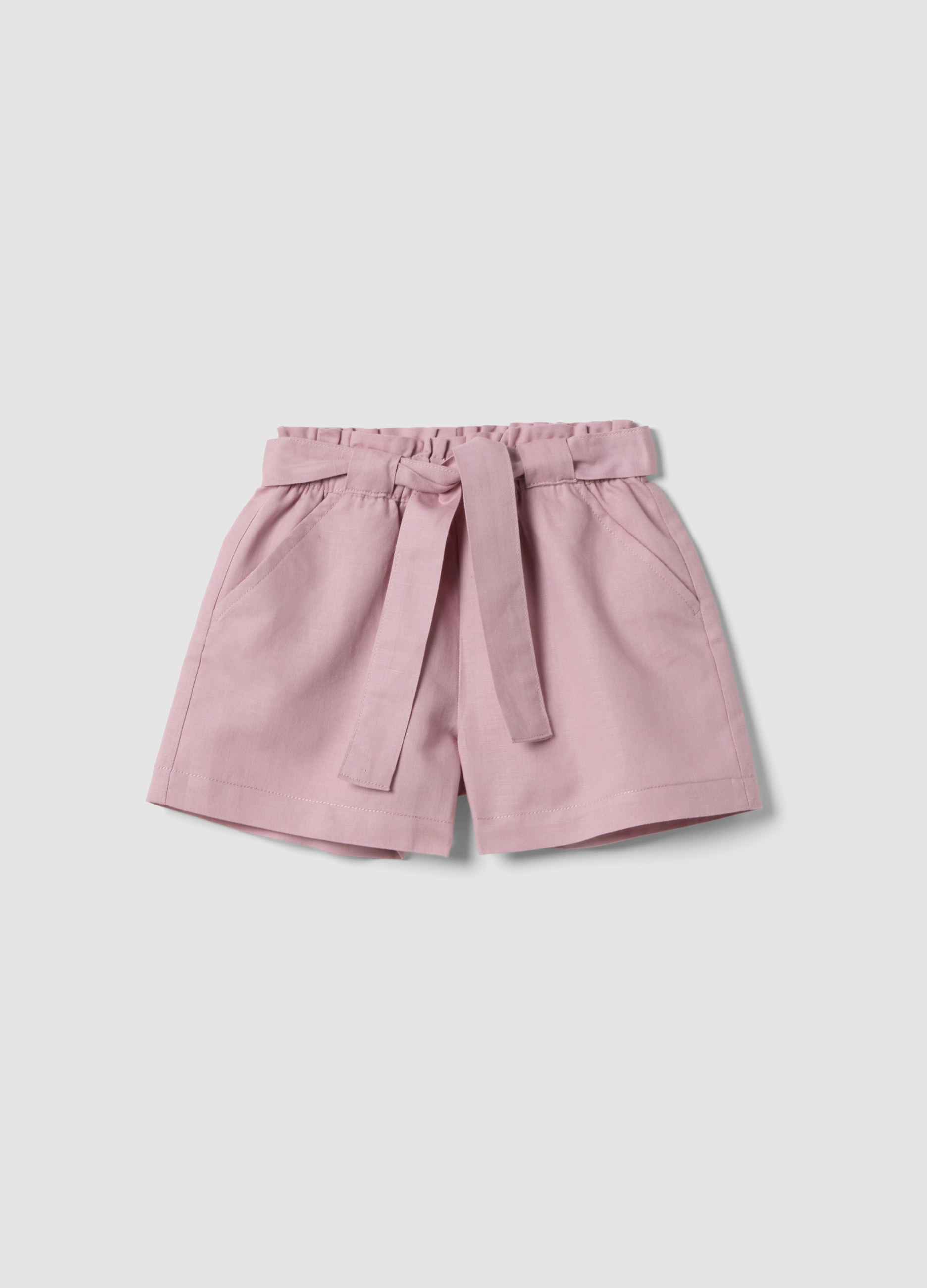 OVS KIDS, Short Rosa De Mezcla De Lino Y Algodón Con Cinturón Para Niña, Corte Regular, Niña, Rosa en polvo, Talla: 7-8